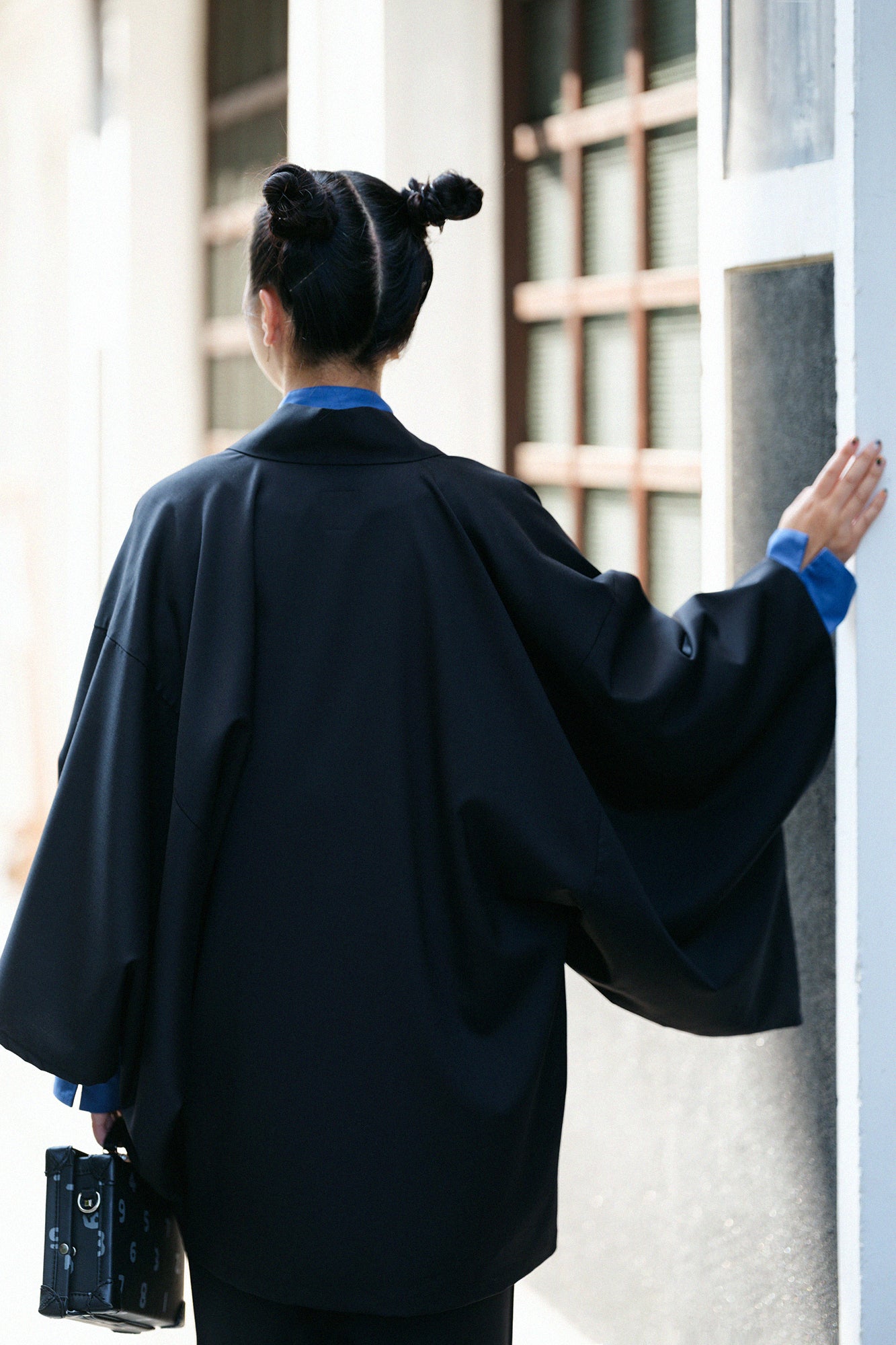 42 Count 2-ply Combed Yarn Square Sleeve Hanten Jacket Single Layer / Black