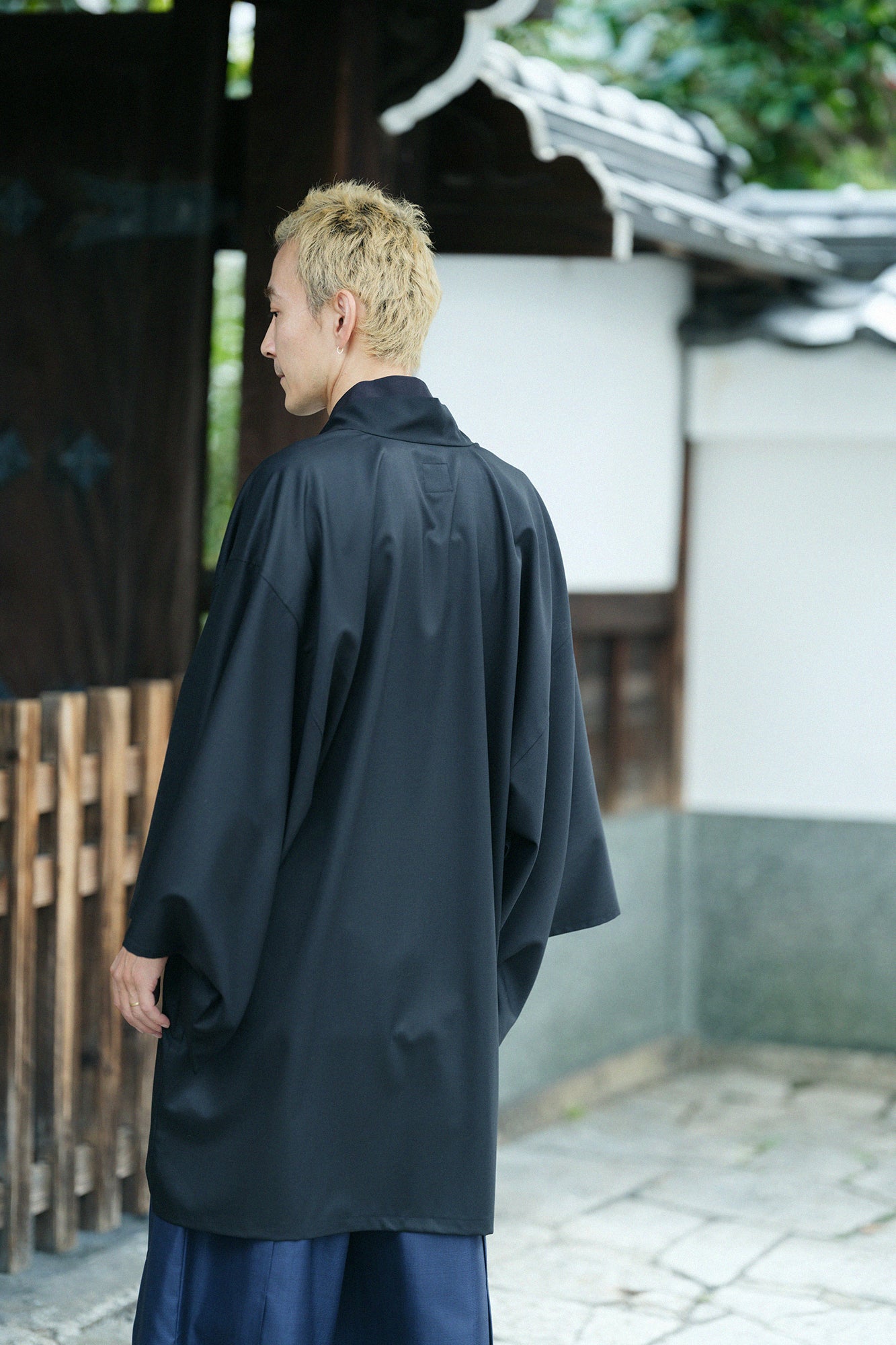 42 Count 2-ply Combed Yarn Square Sleeve Hanten Jacket Single Layer / Black