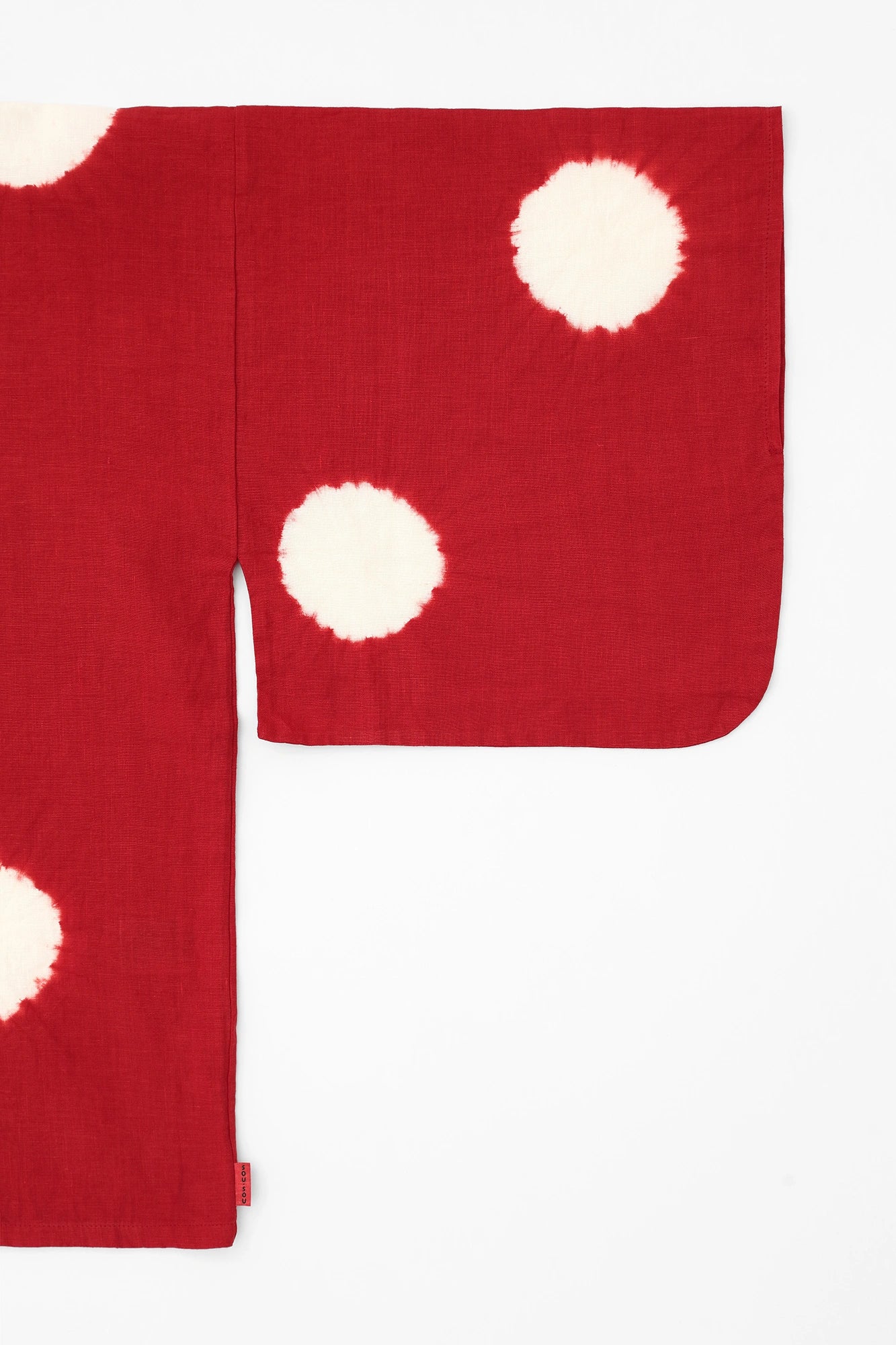 【Scheduled to ship around Mar 3】Konsei Tie-dye Linen Hatsuki Cardigan／Large Polka Dots Dark Red×White