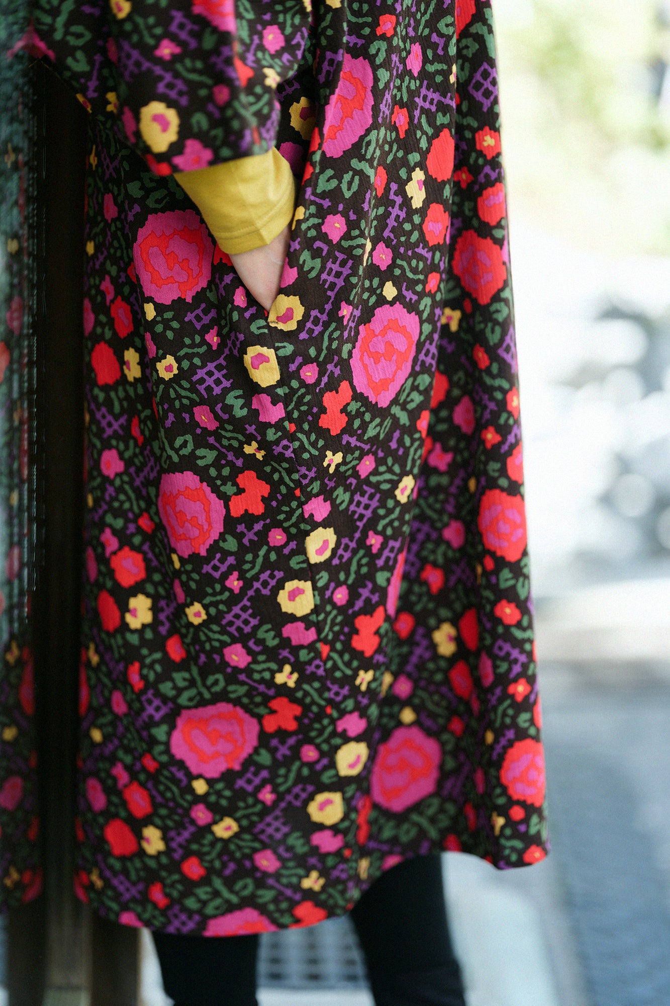 高島縮棉 20/20 圓弧袖長方形洋裝／薔薇