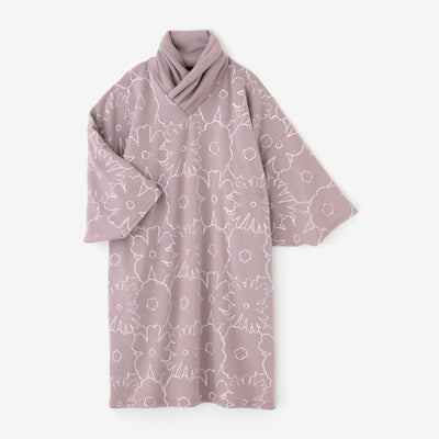 裏仿毛 針織 高領圓弧袖長方形洋裝／落落大方塗鴉 灰粉紅色