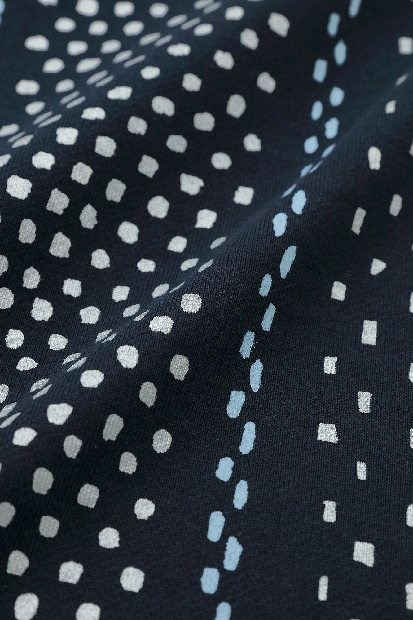 內抓毛 高領圓弧袖長方形洋裝／冰雹條紋 深藍色