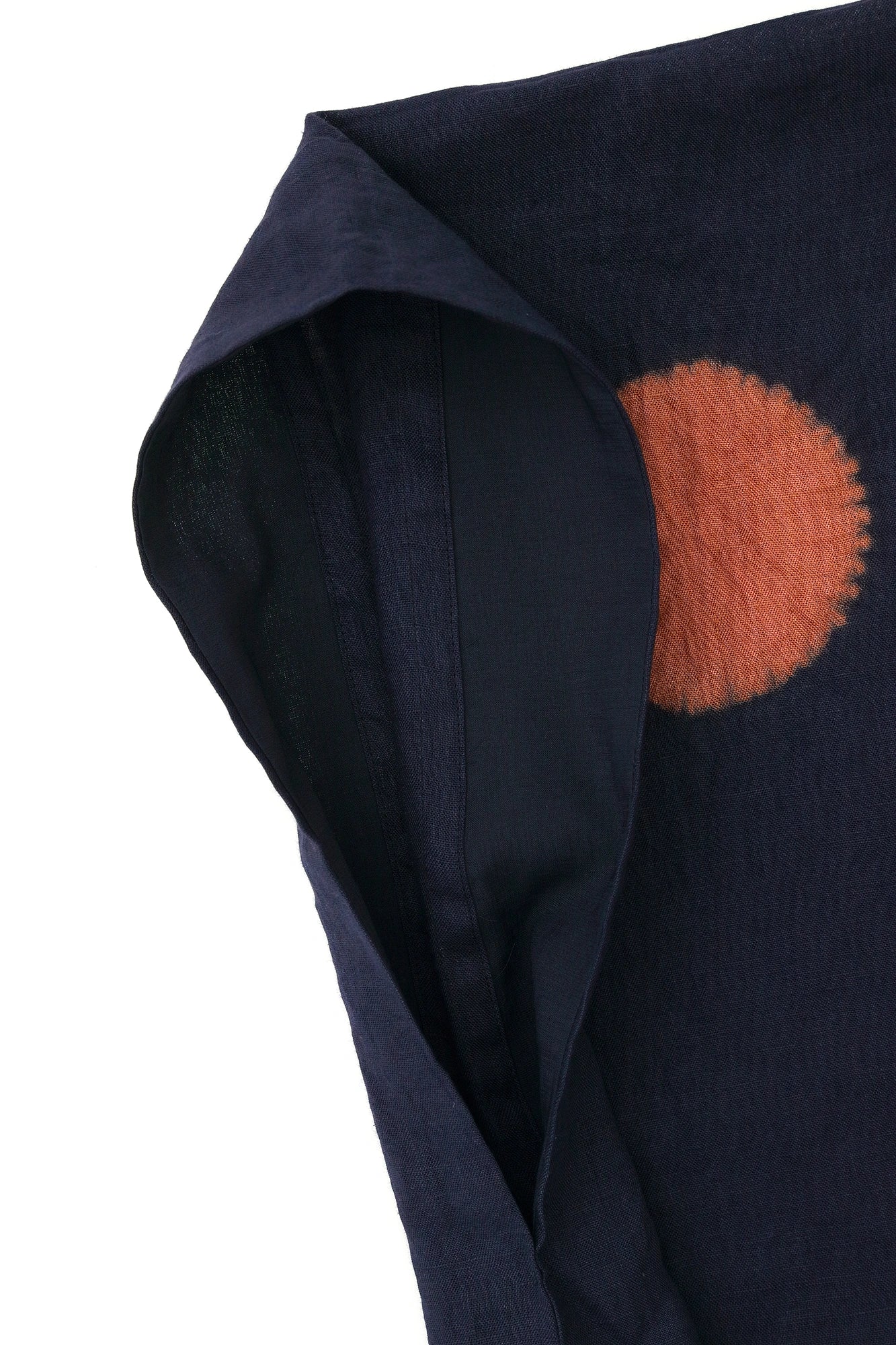 【Scheduled to ship around Mar 3】Konsei Tie-dye Linen Kisaragi Poncho Short／Large Polka Dots Bluish Purple×Reddish Yellow