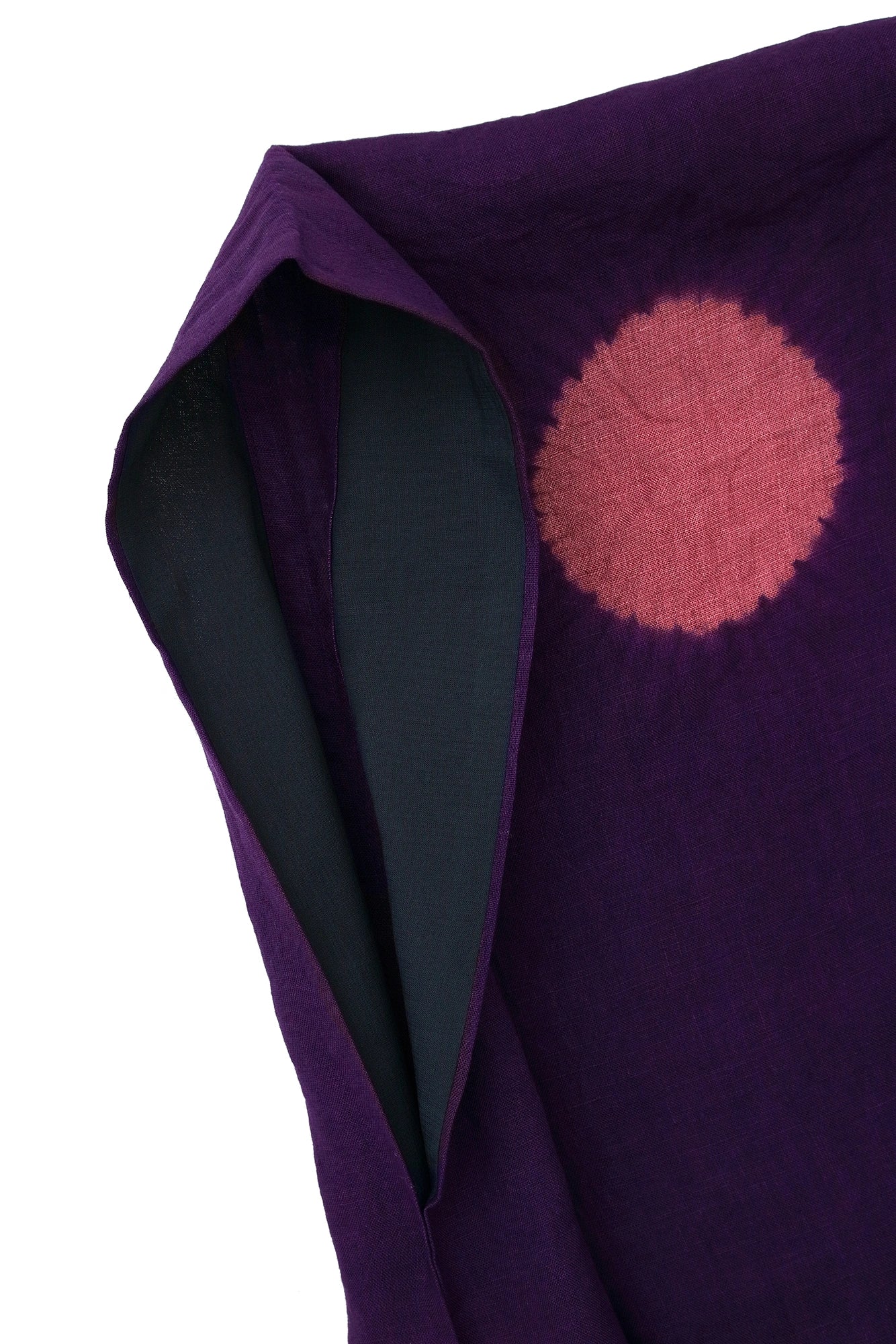 【Scheduled to ship around Mar 3】Konsei Tie-dye Linen Kisaragi Poncho Short／Large Polka Dots Dark Purple×Purplish Red