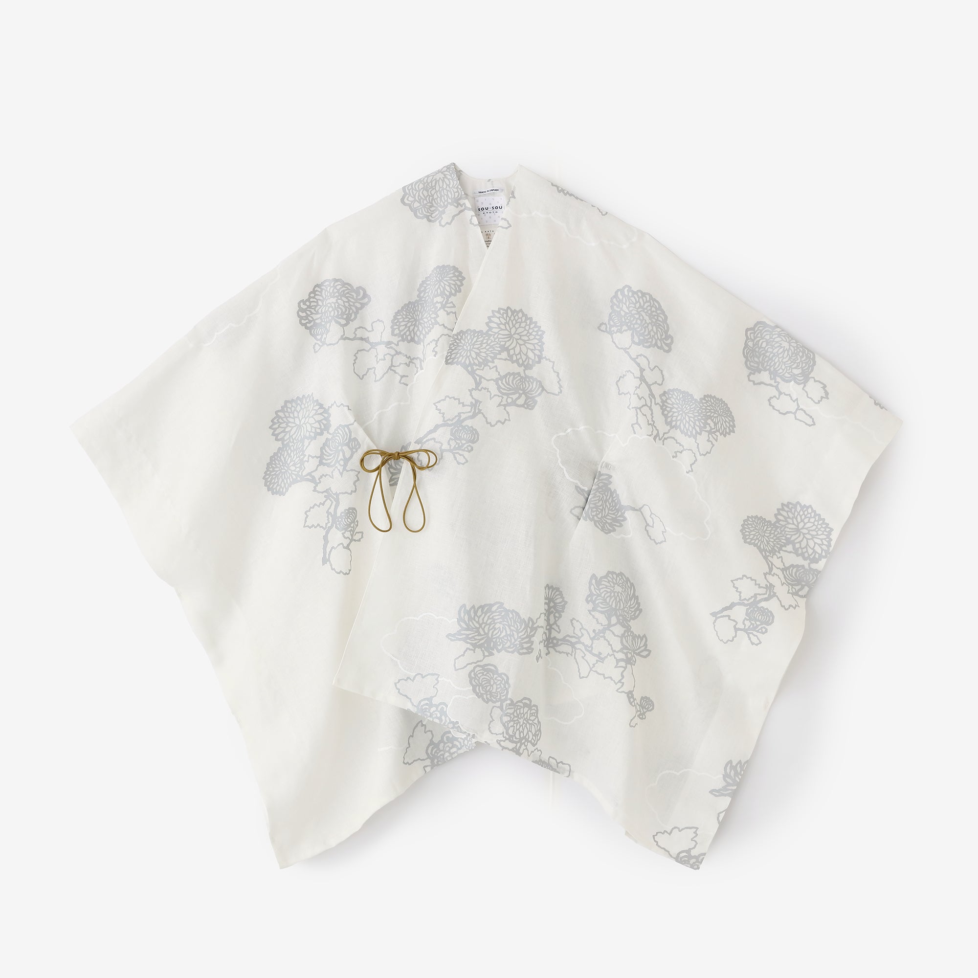 【Scheduled to ship around Mar 3】Linen Kisaragi Poncho／Kumodori with Chrysanthemum and Blank  White