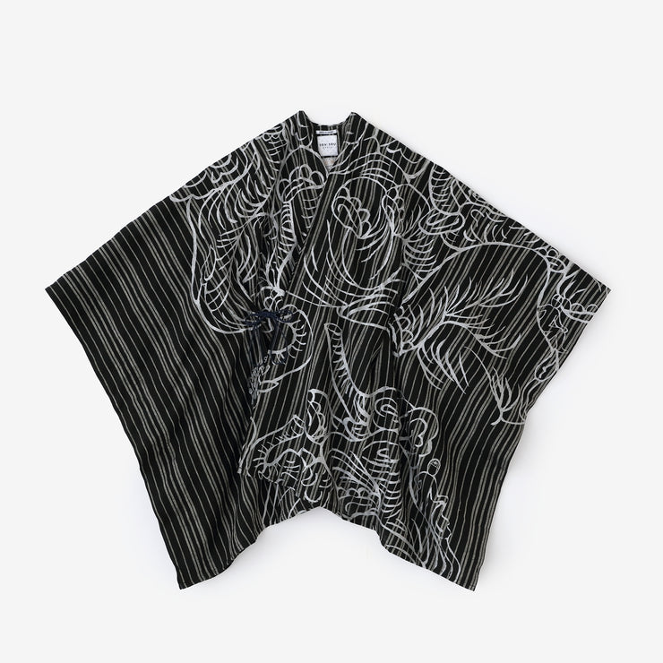 Linen Kisaragi Poncho／flying elephants and Blank Black Striped