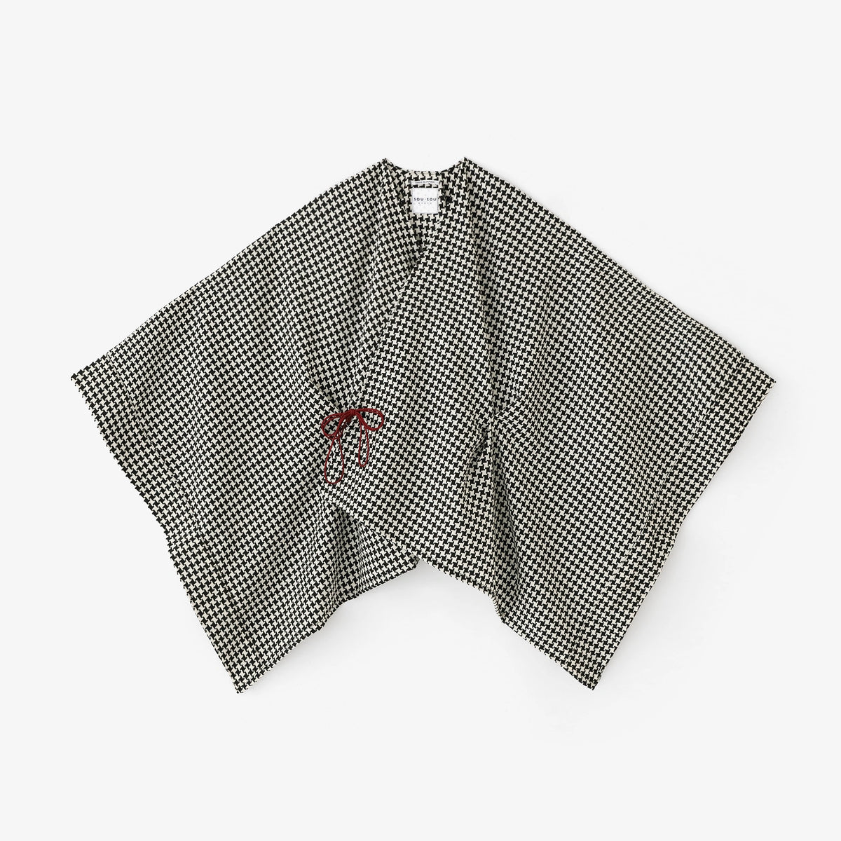 【9/22左右發貨】梳毛 千鳥格紋織 如月披風斗篷 短版／黑色×本白