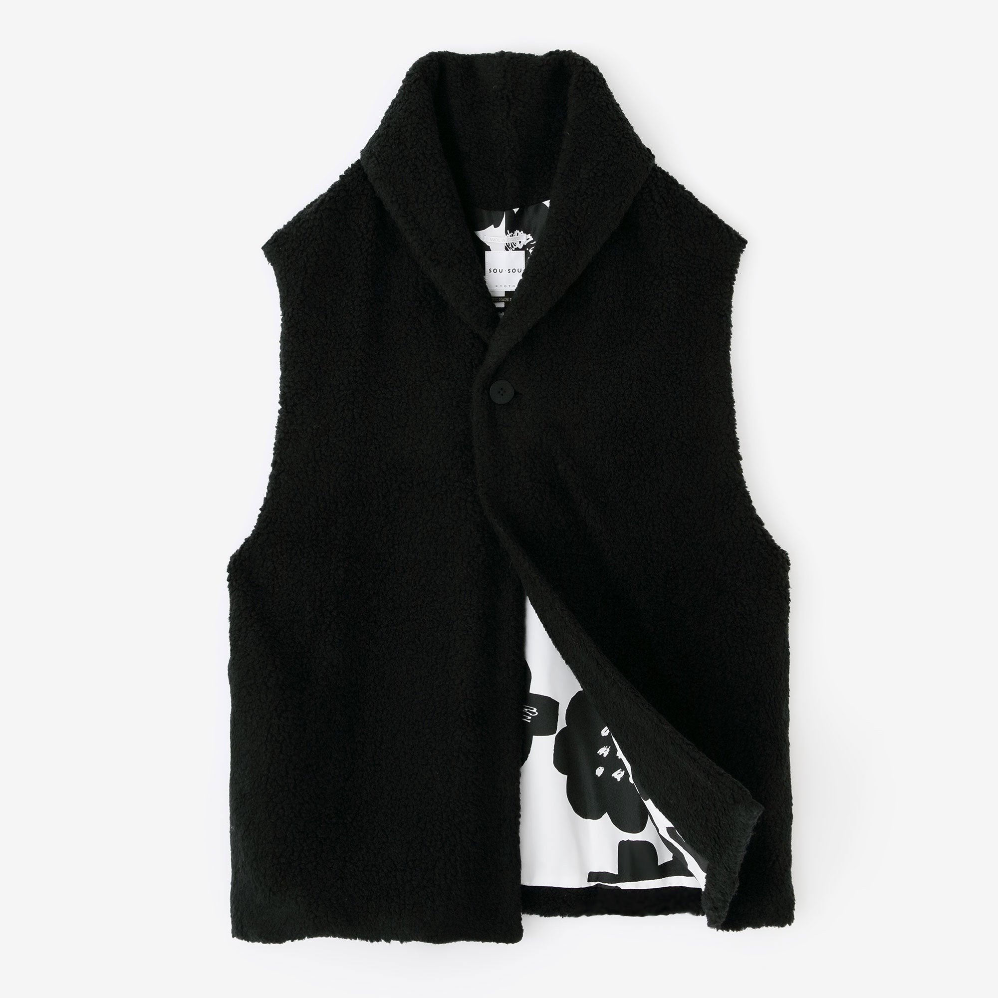 仿毛 莢背心 附裡襯／黑色×今樣