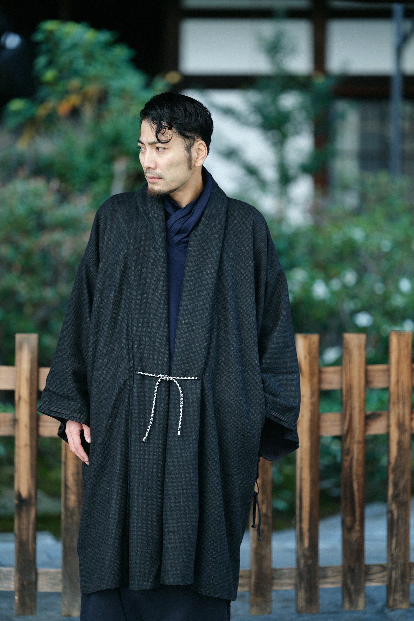 尾州粗花呢 宮中袖外套 中長 附裡襯／濃墨色