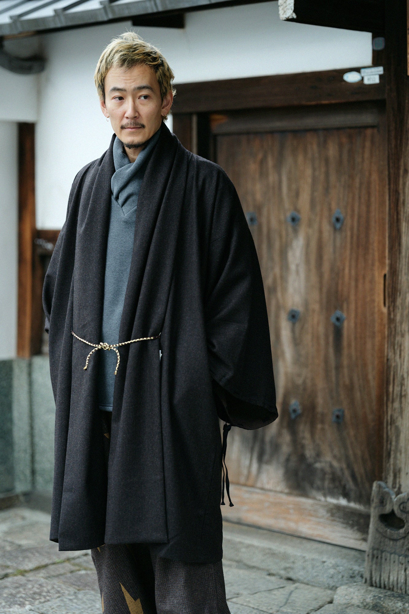 尾州粗花呢 宮中袖外套 中長 附裡襯／棕色