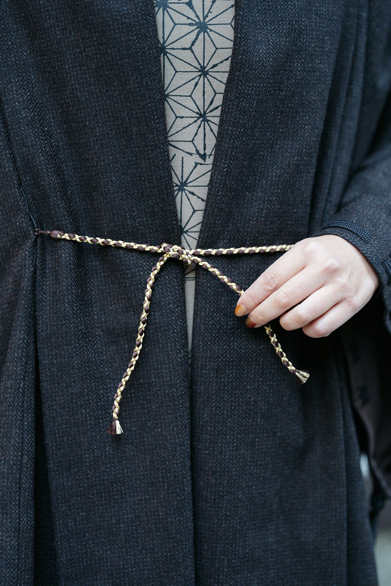 尾州粗花呢 宮中袖外套 中長 附裡襯／棕色