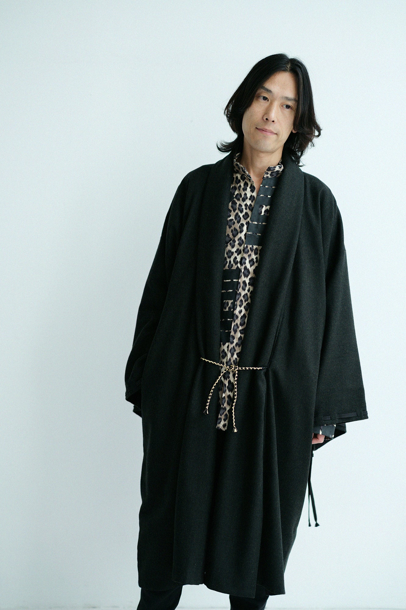 尾州粗花呢 宮中袖外套 中長 附裡襯／深棕色