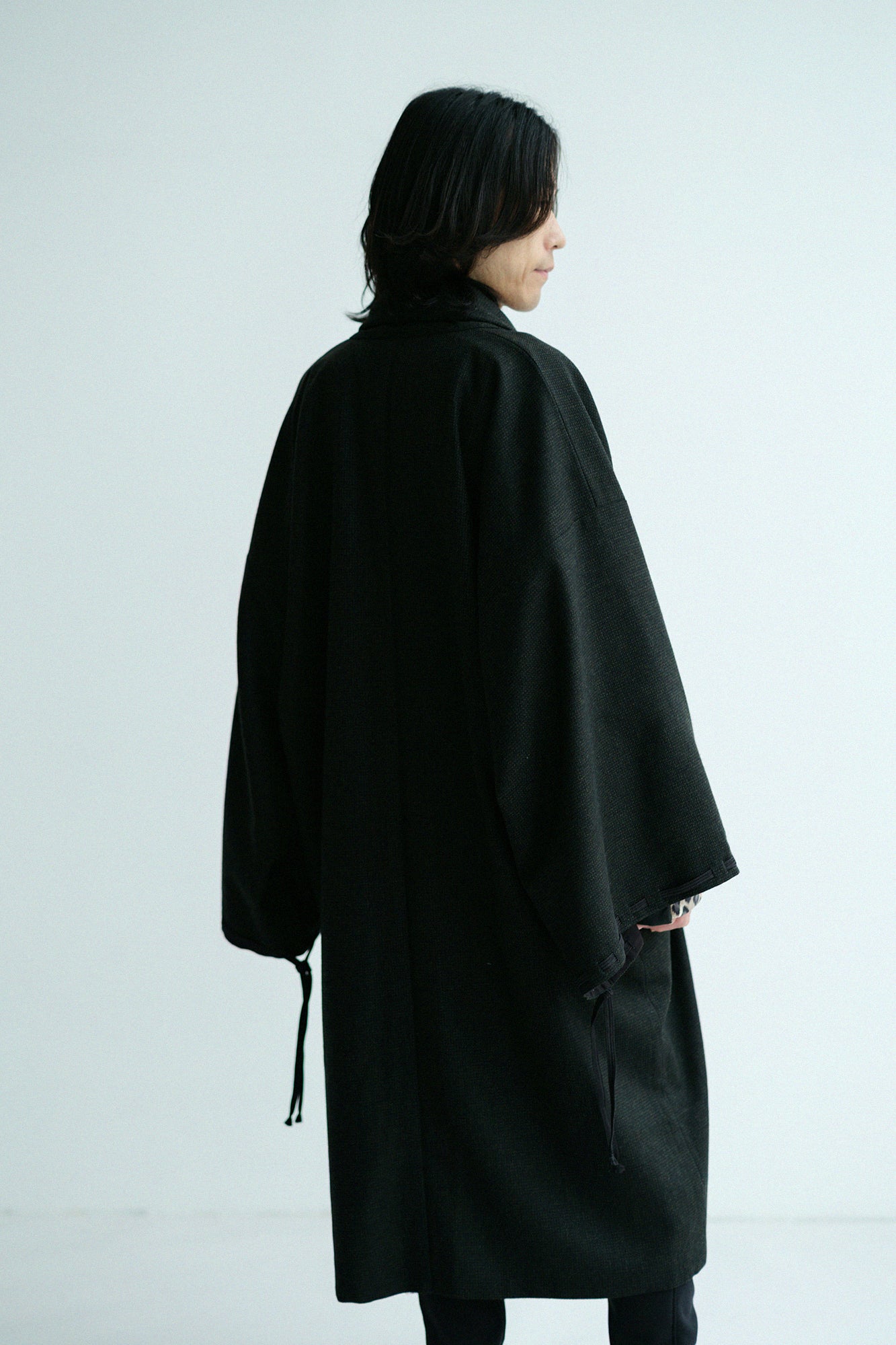 尾州粗花呢 宮中袖外套 中長 附裡襯／深棕色