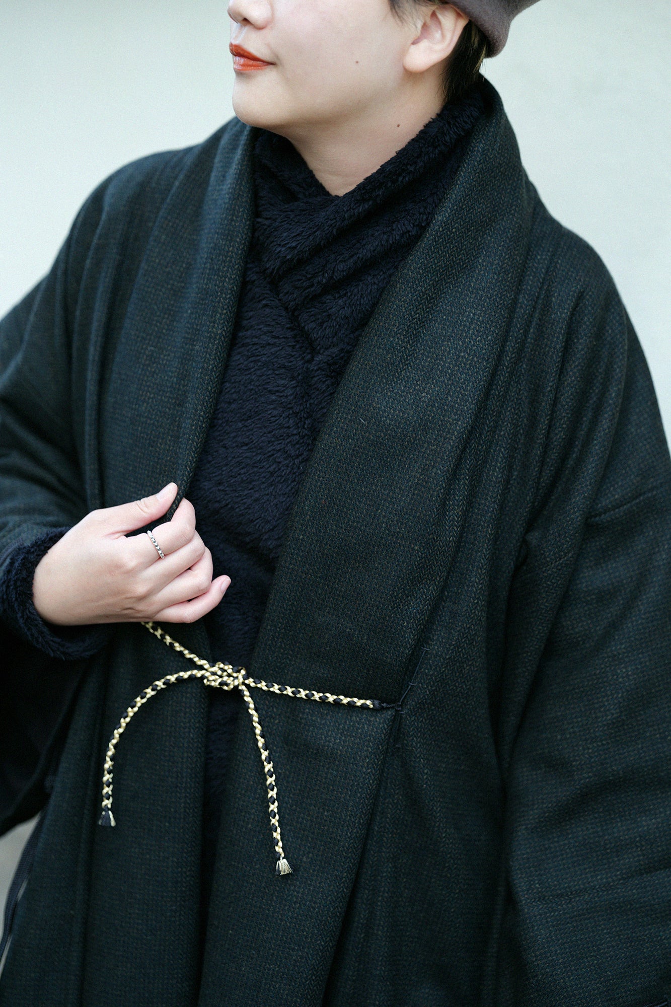 尾州粗花呢 宮中袖外套 中長 附裡襯／深棕色