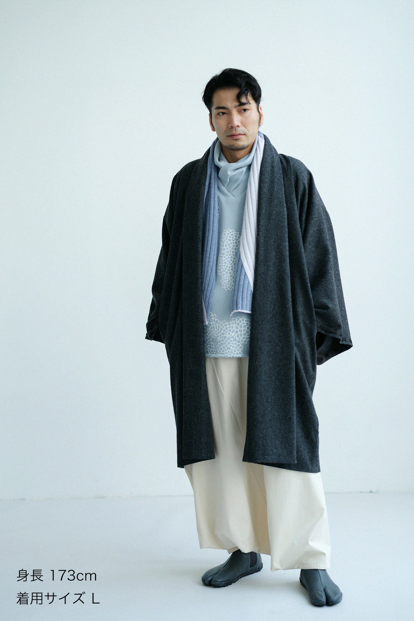 尾州粗花呢 宮中袖外套 中長 附裡襯／灰炭色