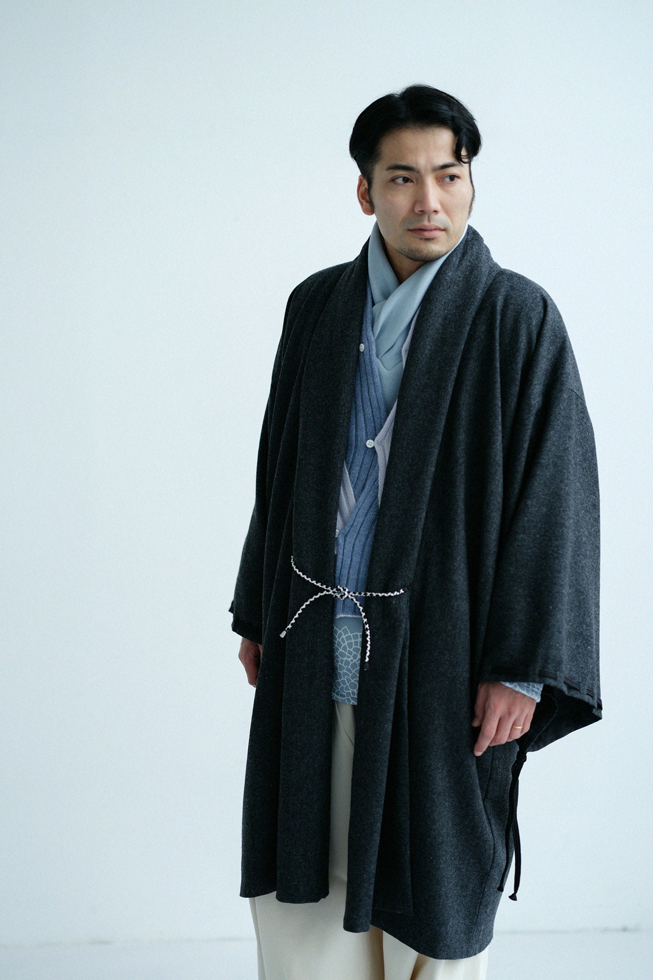 尾州粗花呢 宮中袖外套 中長 附裡襯／灰炭色