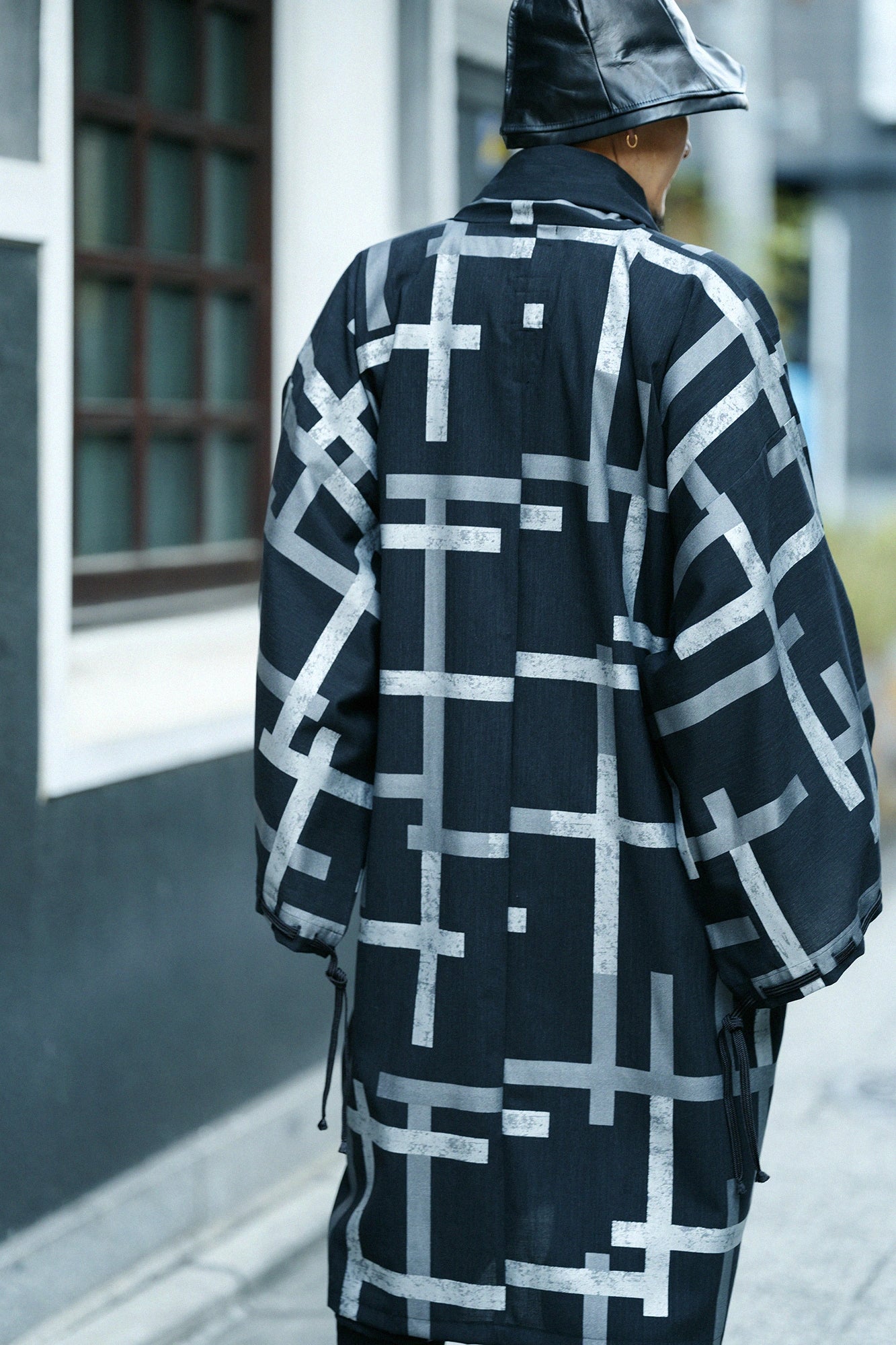 Combed Yarn Rectangular Sleeve Coat Mid-length Single Layer / Fence Double Sabi Ink Black