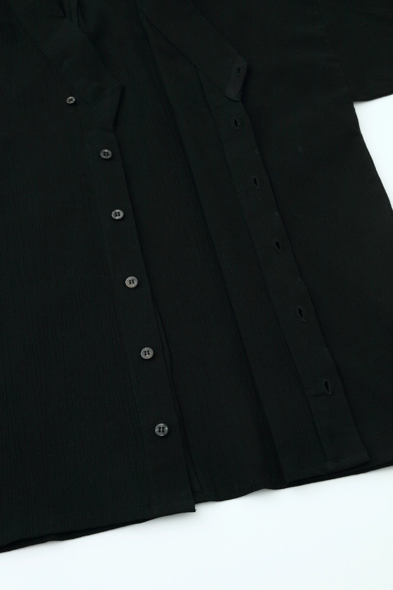 Chizimi Cotton 20/20 Tight-sleeved Kimono Shirt / Black