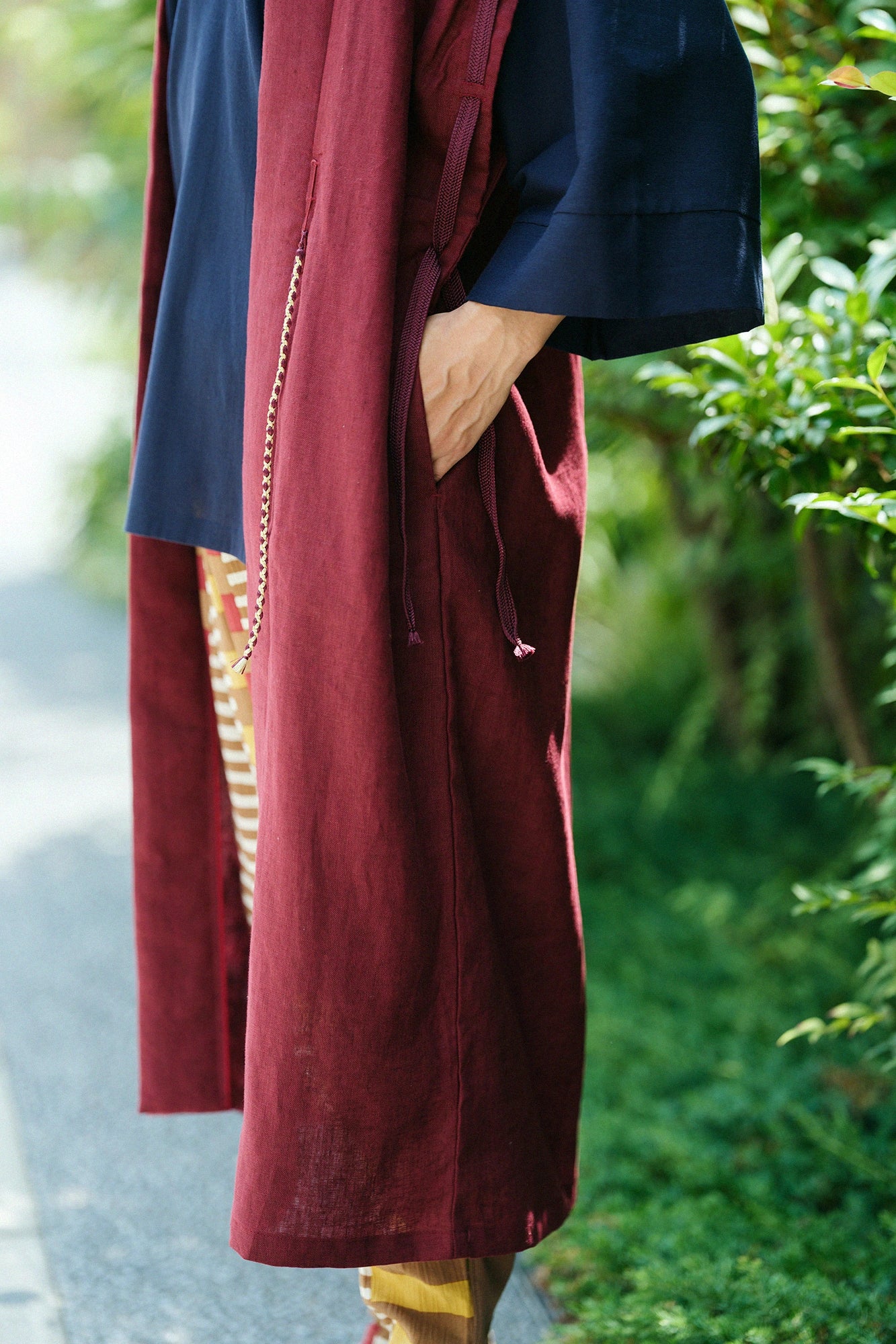 Linen Jinbaori Shoulder Tuck Long / Copper Red 