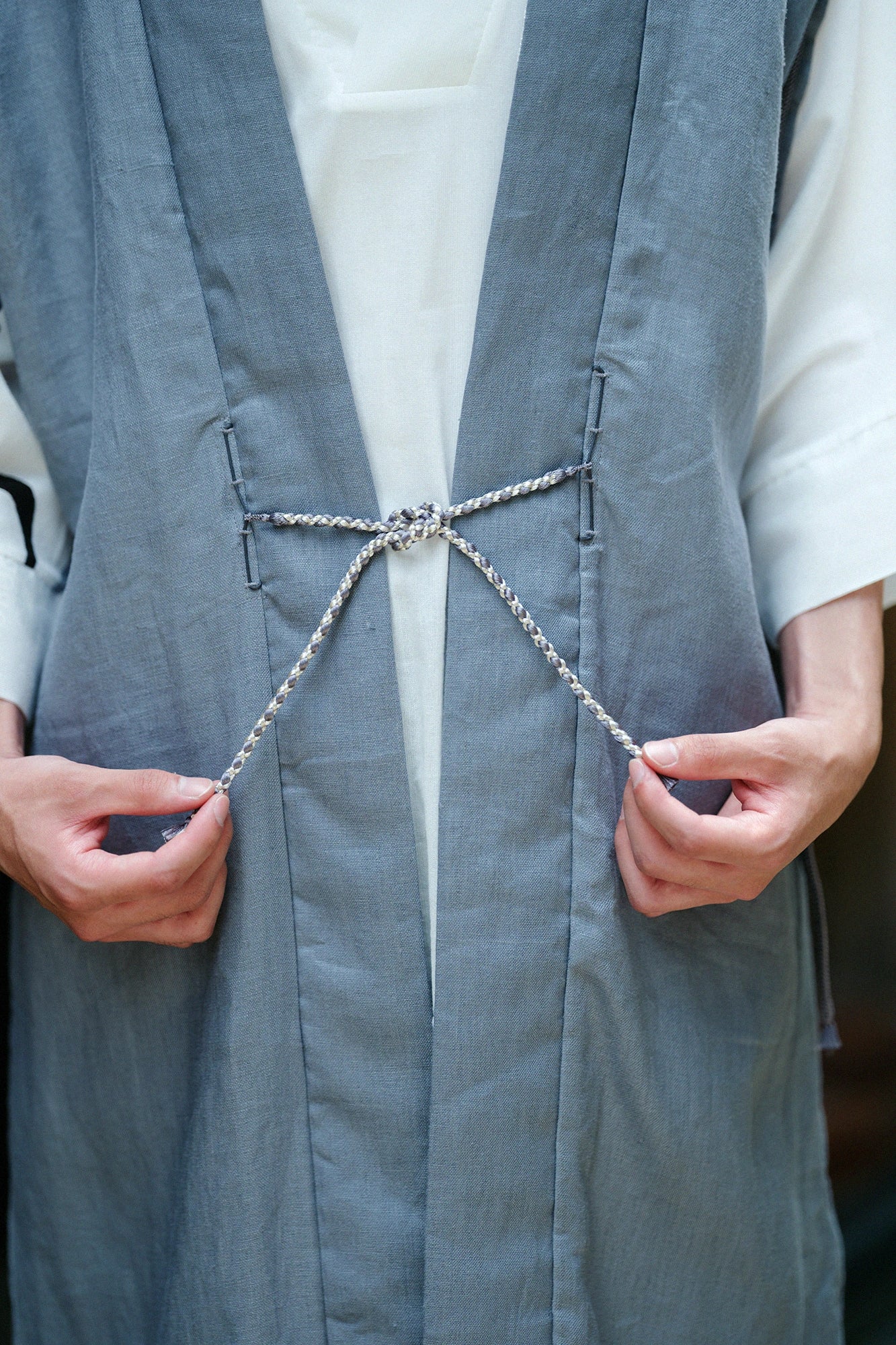 Linen Jinbaori Shoulder Tuck Long / Tin Grey