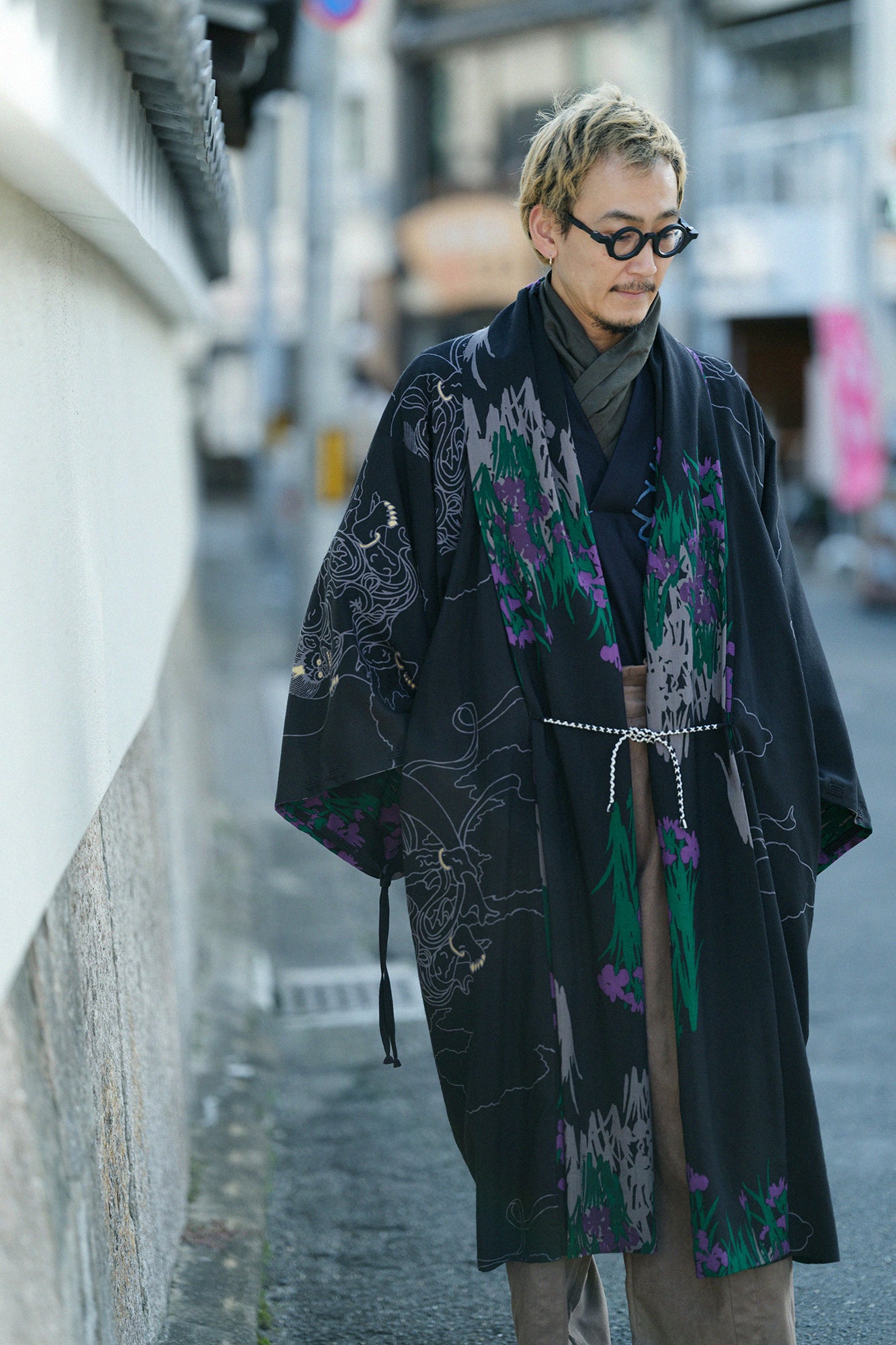 モスリン 宮中袖（きゅうちゅうそで） 可逆（かぎゃく）／風神雷神（ふうじんらいじん）×光琳（こうりん） 燕子花図屏風（かきつばたずびょうぶ） 写し（うつし）