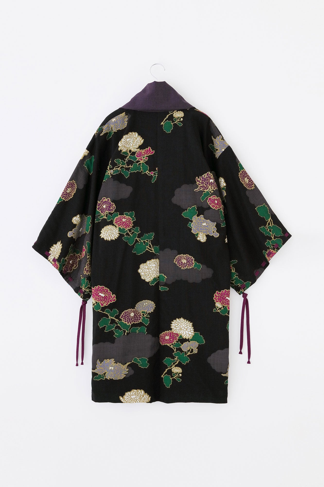 [Réservation] Pochettes Impériales en Mousseline Réversibles/Violet Foncé x Nuages et Chrysanthèmes (*Expédition prévue vers le 25 novembre)