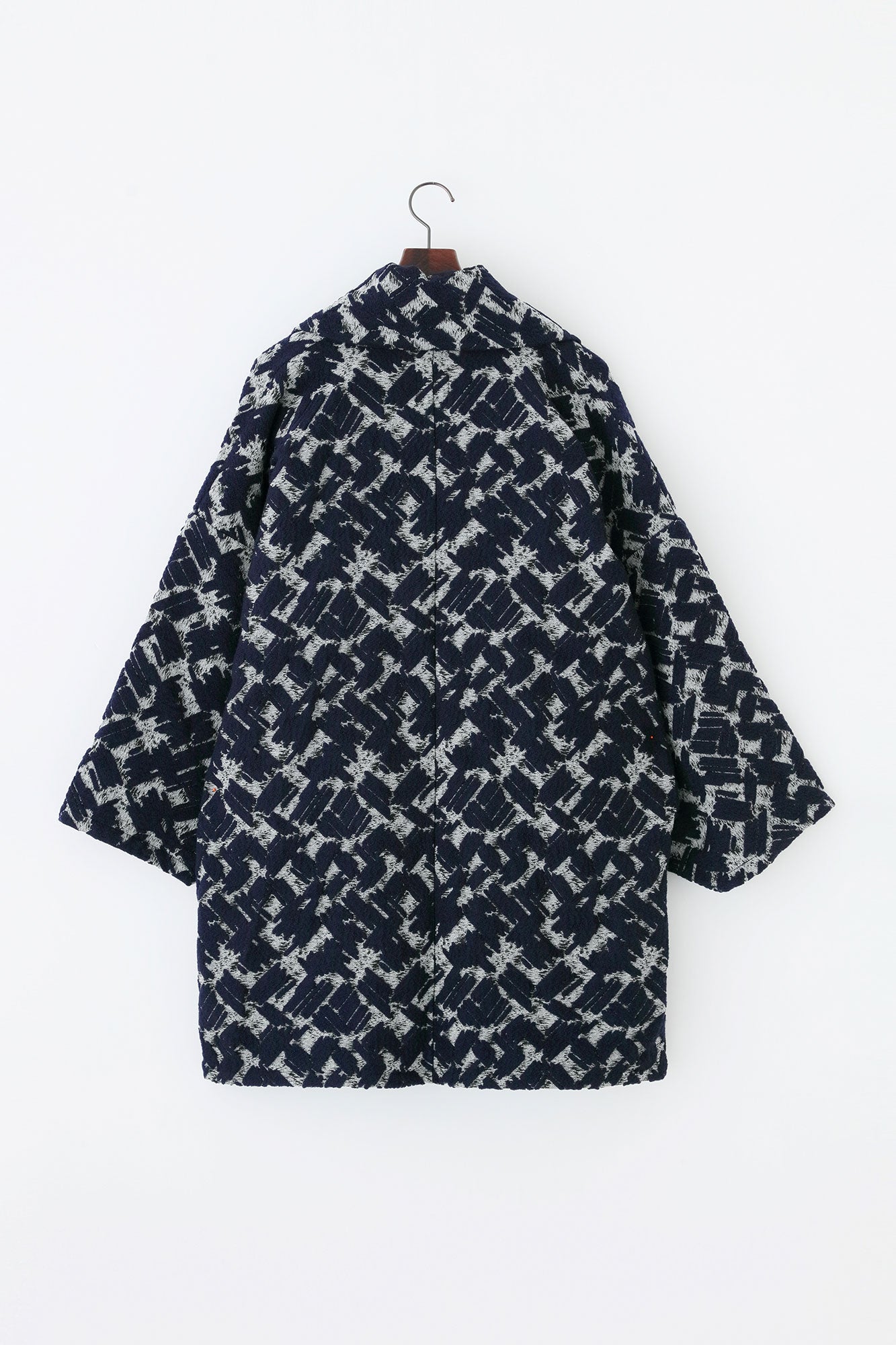 羊毛緹花 梯形袖 短外套 單層／深藍色