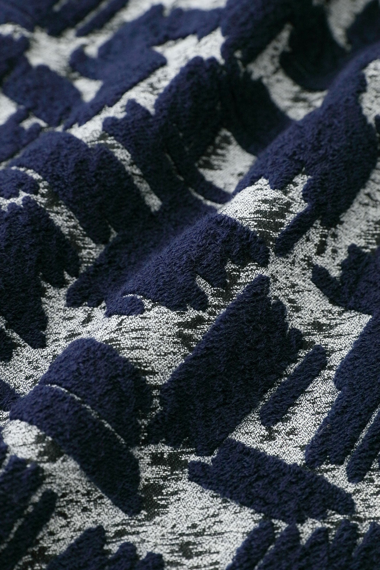 羊毛緹花 梯形袖 短外套 單層／深藍色