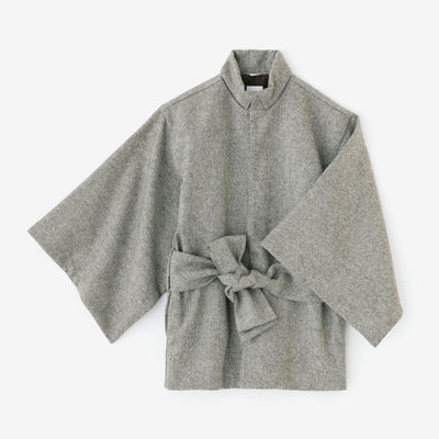Tweed Kimono Sleeve Coat Short with Lining / Greyish Yellow
