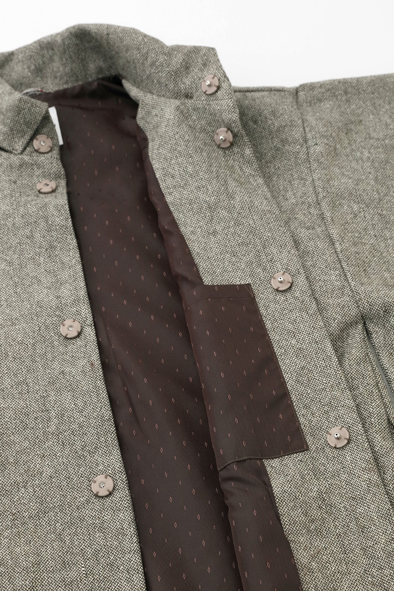 Tweed Kimono Sleeve Coat Short with Lining / Greyish Yellow