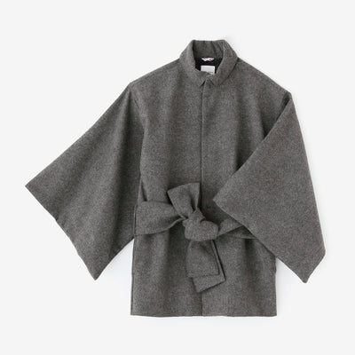 Tweed Kimono Sleeve Coat Short with Lining / Charcoal Grey
