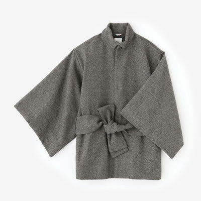 Tweed Kimono Sleeve Coat Short with Lining / Sea Otter Color