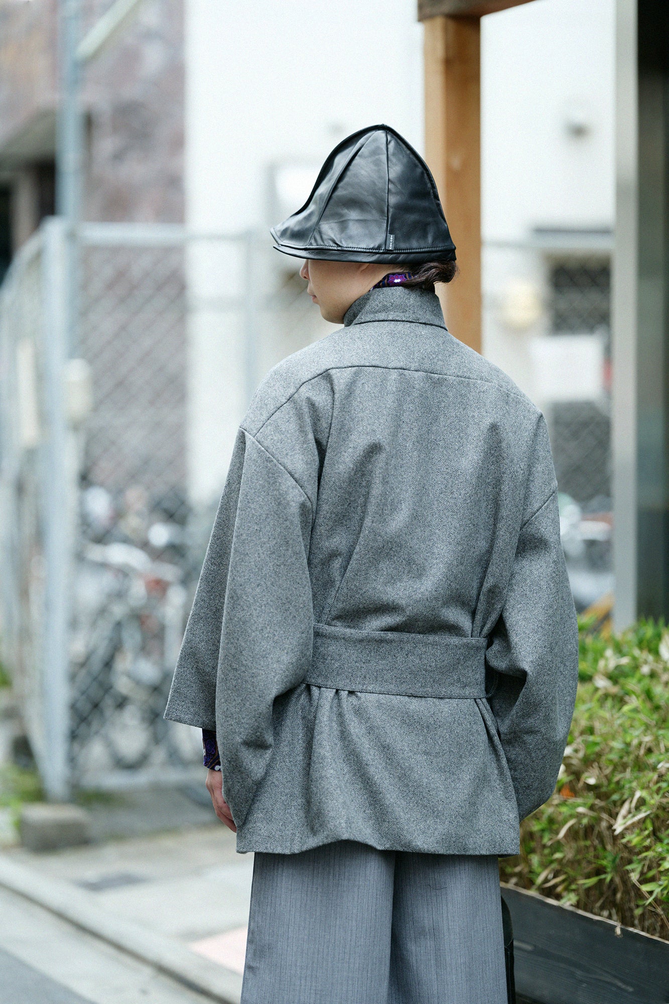 粗花呢 角袖外套 短版 附裡襯／深棕色