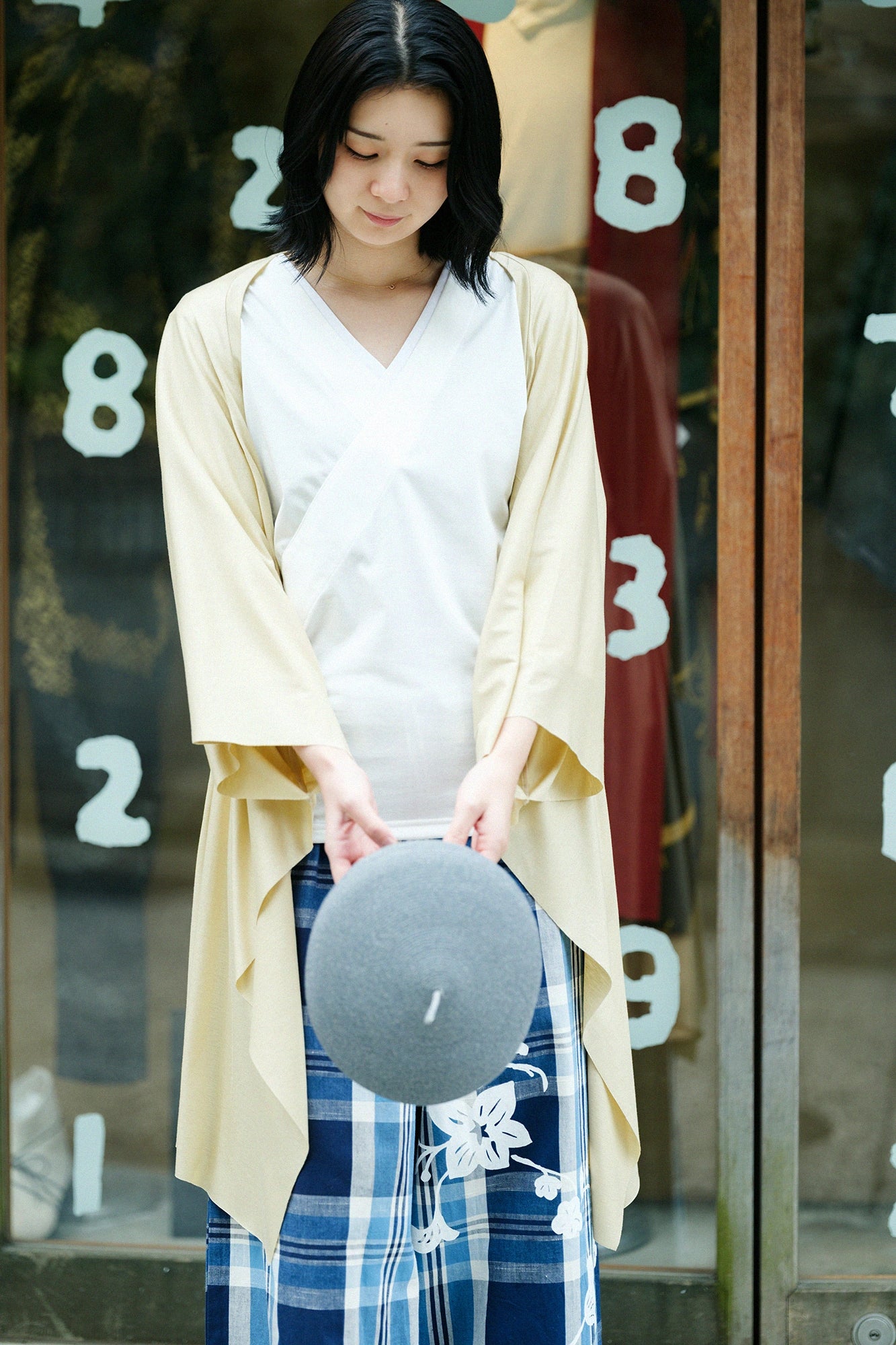 GIZA×Lyocell Plain Stitch Squirrel-like Cardigan / Straw Color