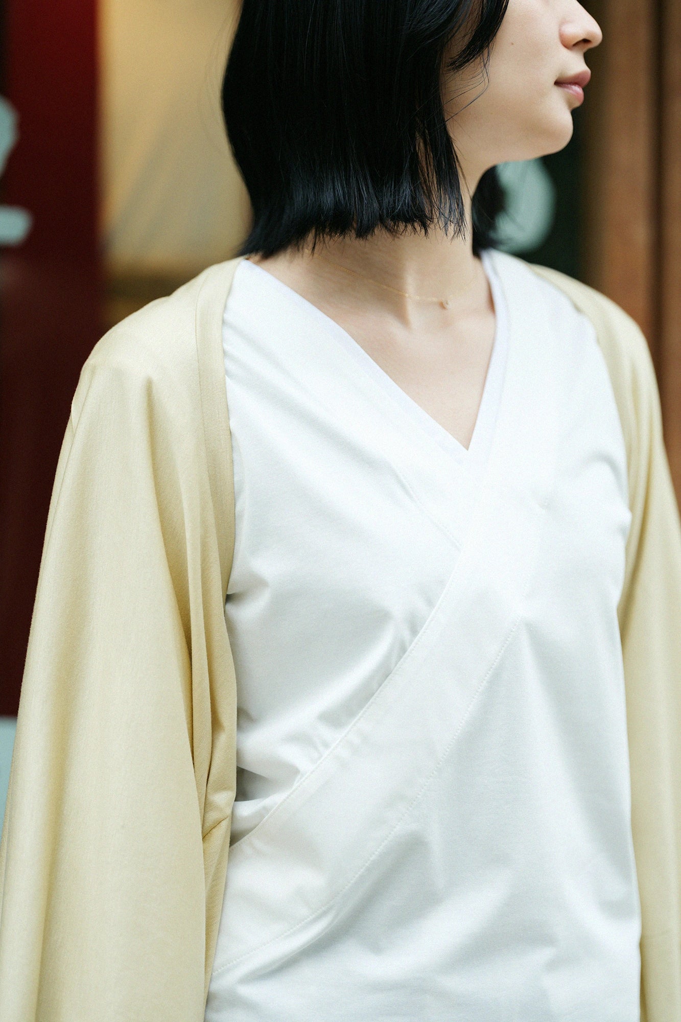 GIZA×Lyocell Plain Stitch Squirrel-like Cardigan / Straw Color