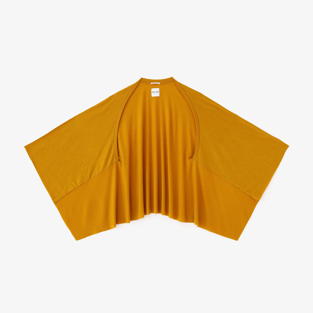 【9/22左右發貨】平針織 可洗羊毛 飛鼠袖外披 短版／黃金色