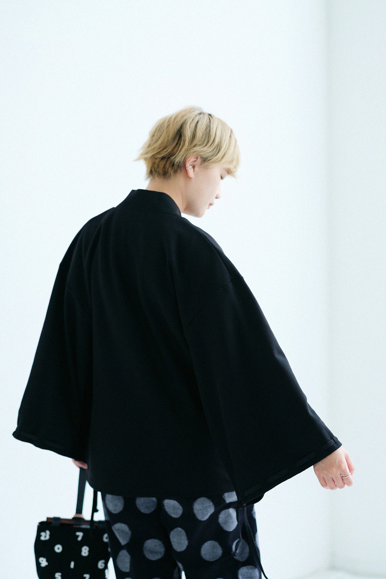 Cotton×Coolmax® Honeycomb Knit Rectangular Sleeve Earl Cardigan / Black
