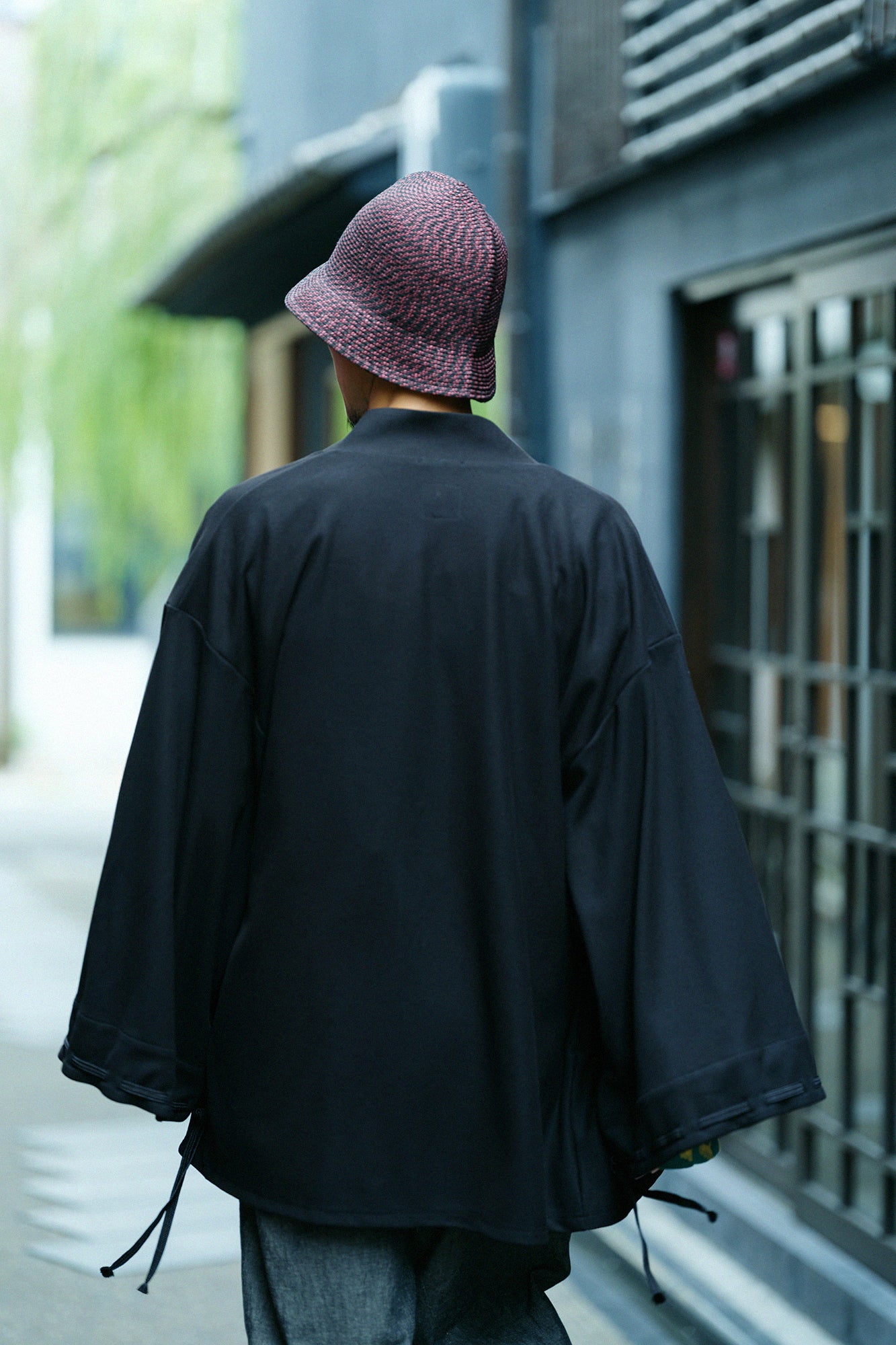 Cotton×Coolmax® Honeycomb Knit Rectangular Sleeve Earl Cardigan / Black
