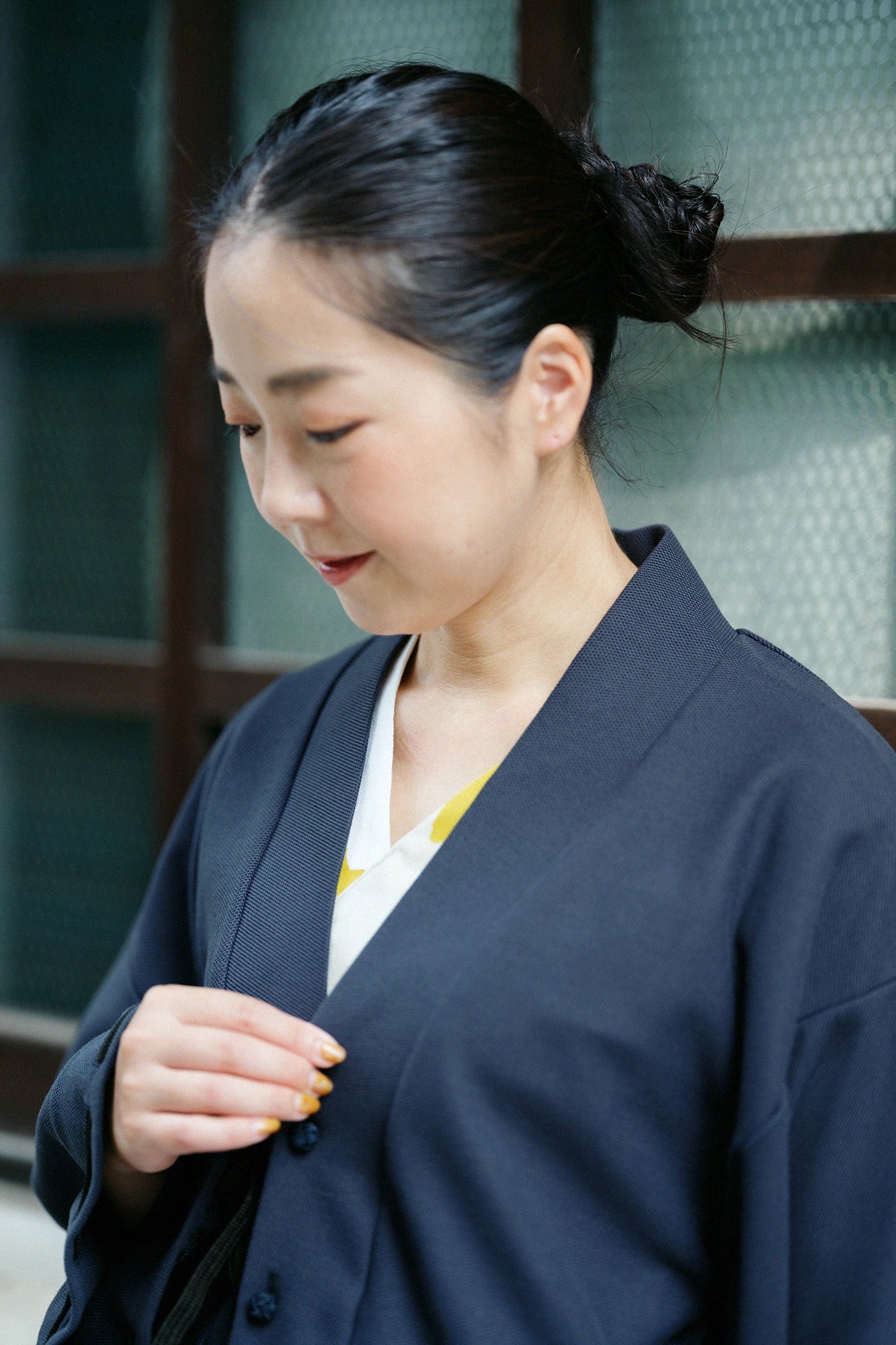 Cotton×Coolmax® Honeycomb Knit Rectangular Sleeve Earl Cardigan / Dark Blue