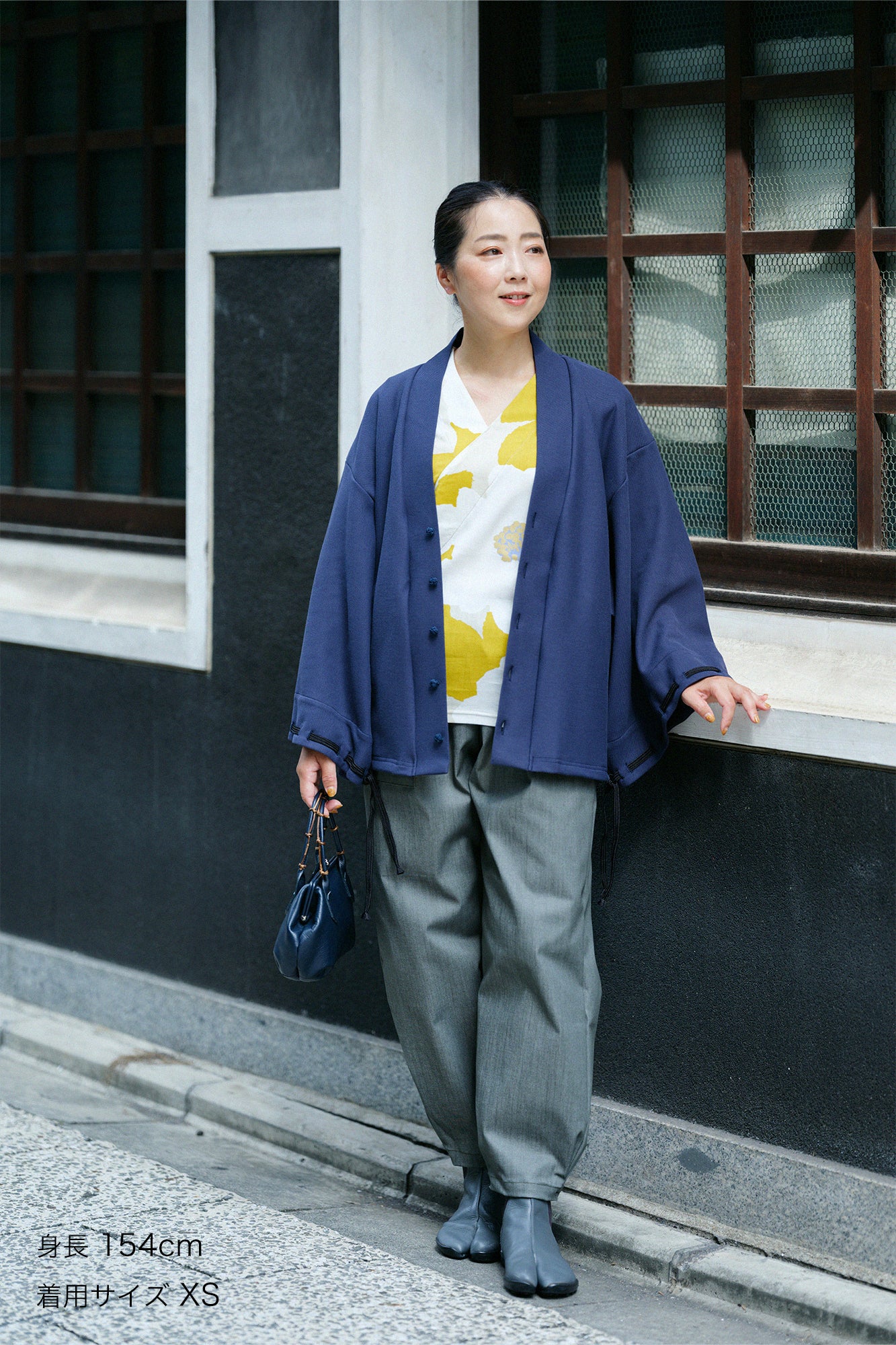 棉×Coolmax®蜂巣編 伯爵外套宫中袖／深藍色