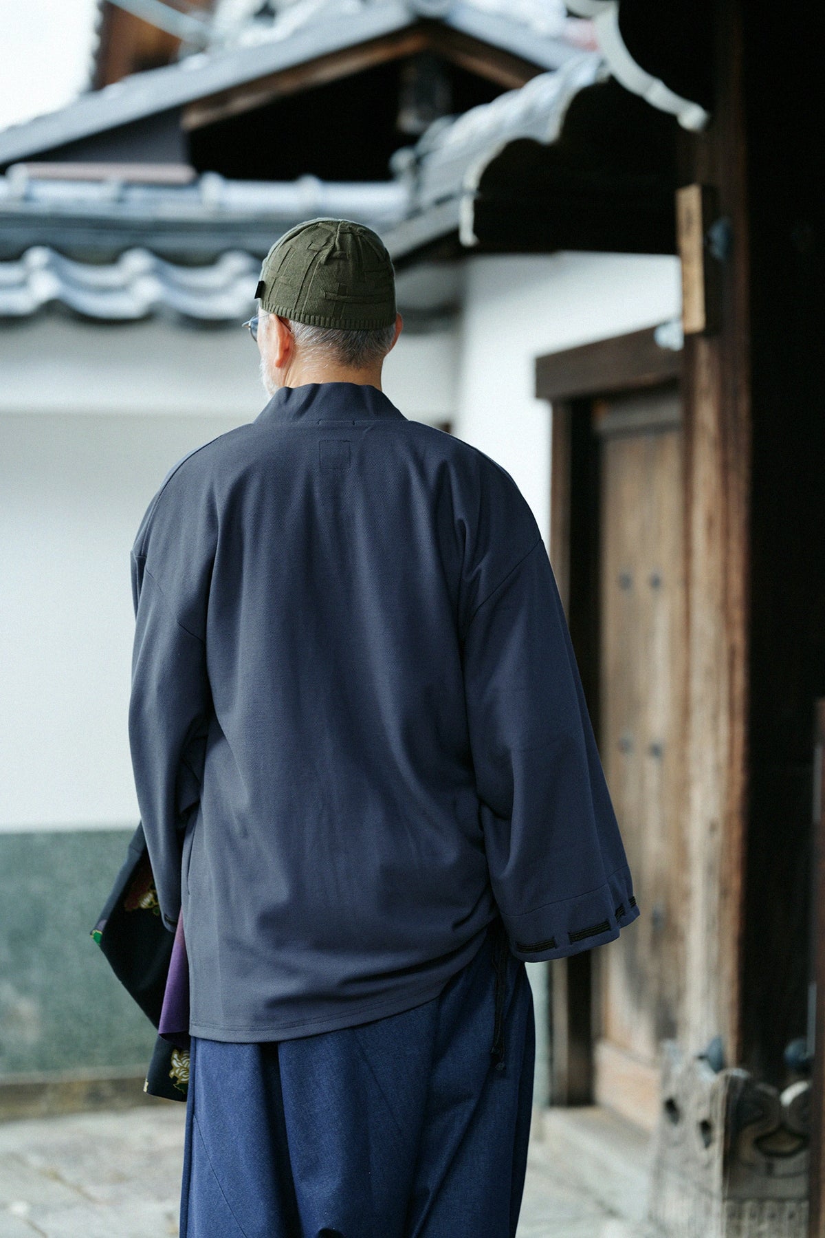 Cotton×Coolmax® Honeycomb Knit Rectangular Sleeve Earl Cardigan / Dark Blue