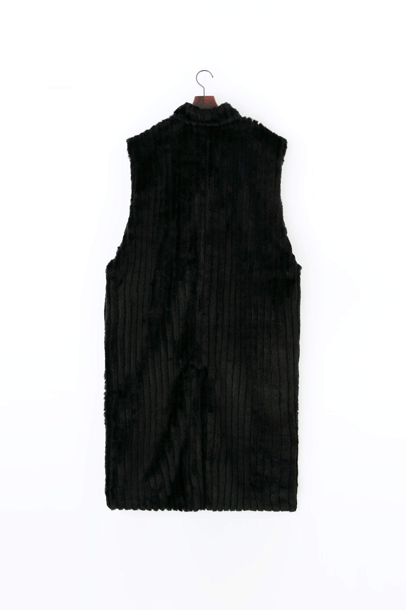 Faux Fur Ribbed Long Jinbaori with Lining / Black