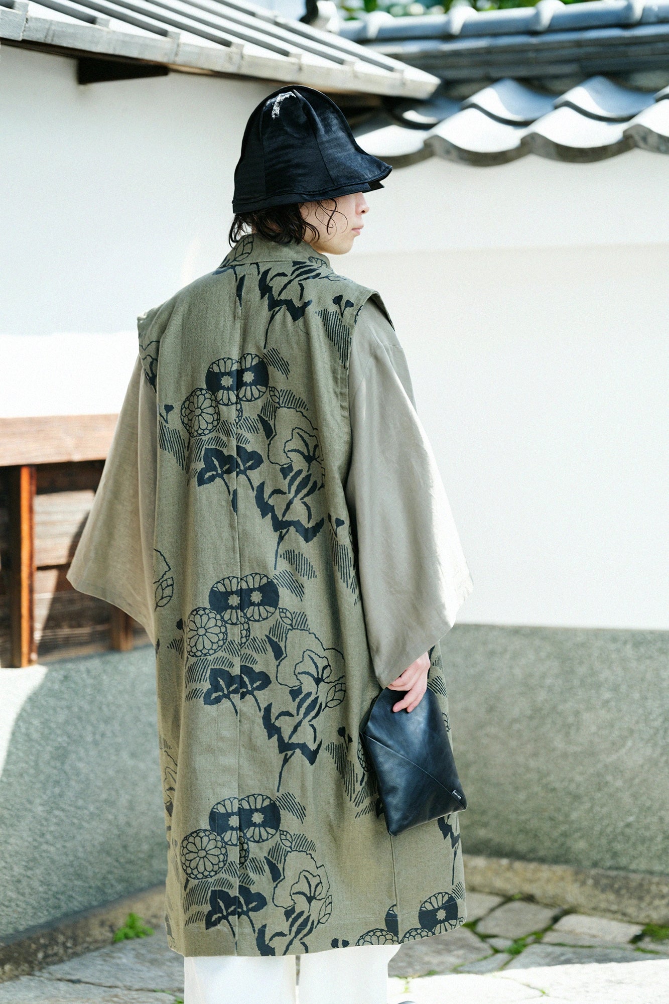 Linen Twill Weave Long Jinbaori Single Layer／Yamafuuga Olive Green