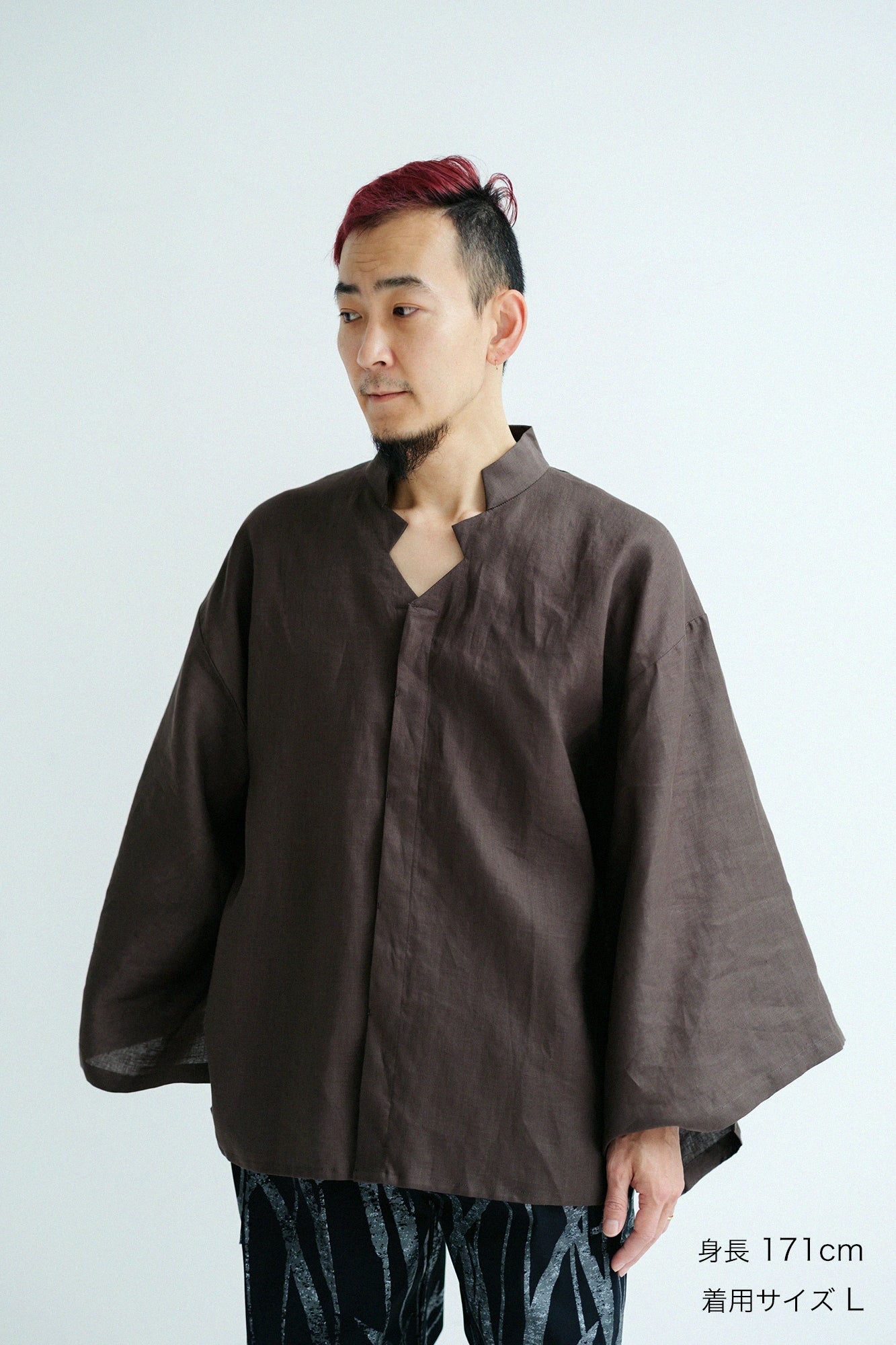Linen Shinshu Kimono Sleeve Blouse／Sea Otter Color
