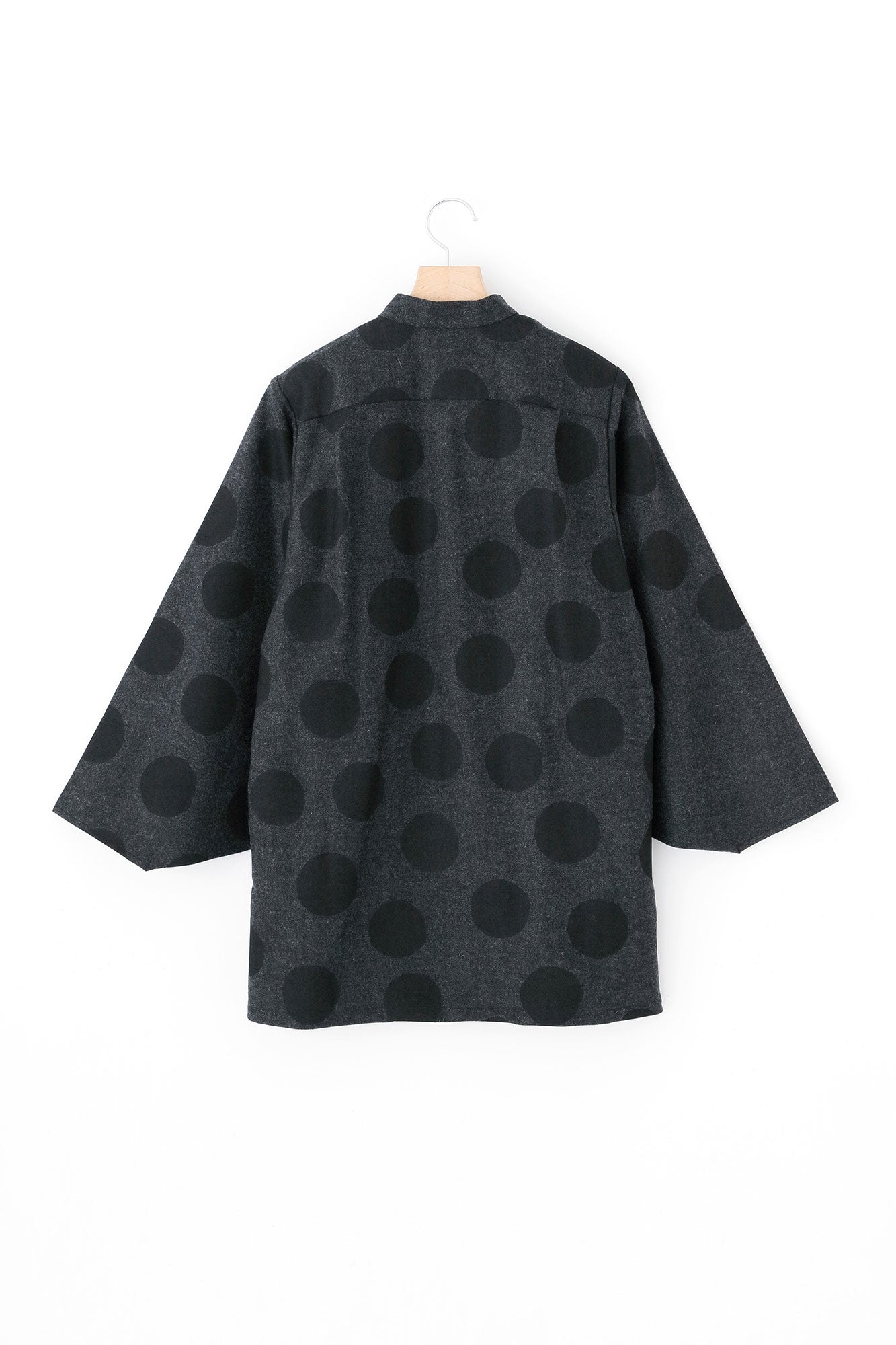 Tweed Naginata Sleeve Long Shirt / Polka Dots and Blank Bluish Grey