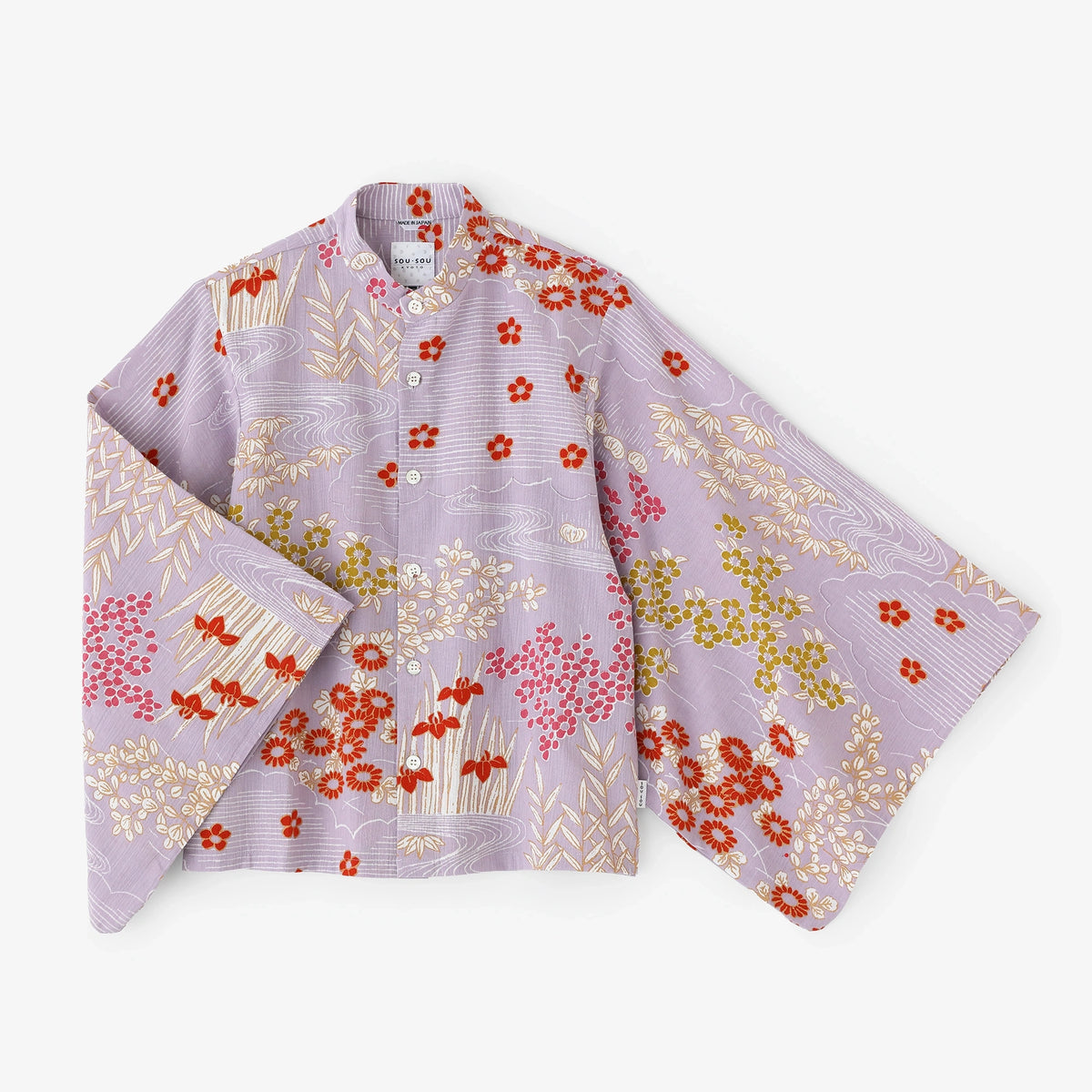 ✨美品❤️✨SOU・SOU ソウソウ　貫頭衣　高島縮 坂尾織物　花柄　Vネック 違い袖貫頭衣（秋冬）