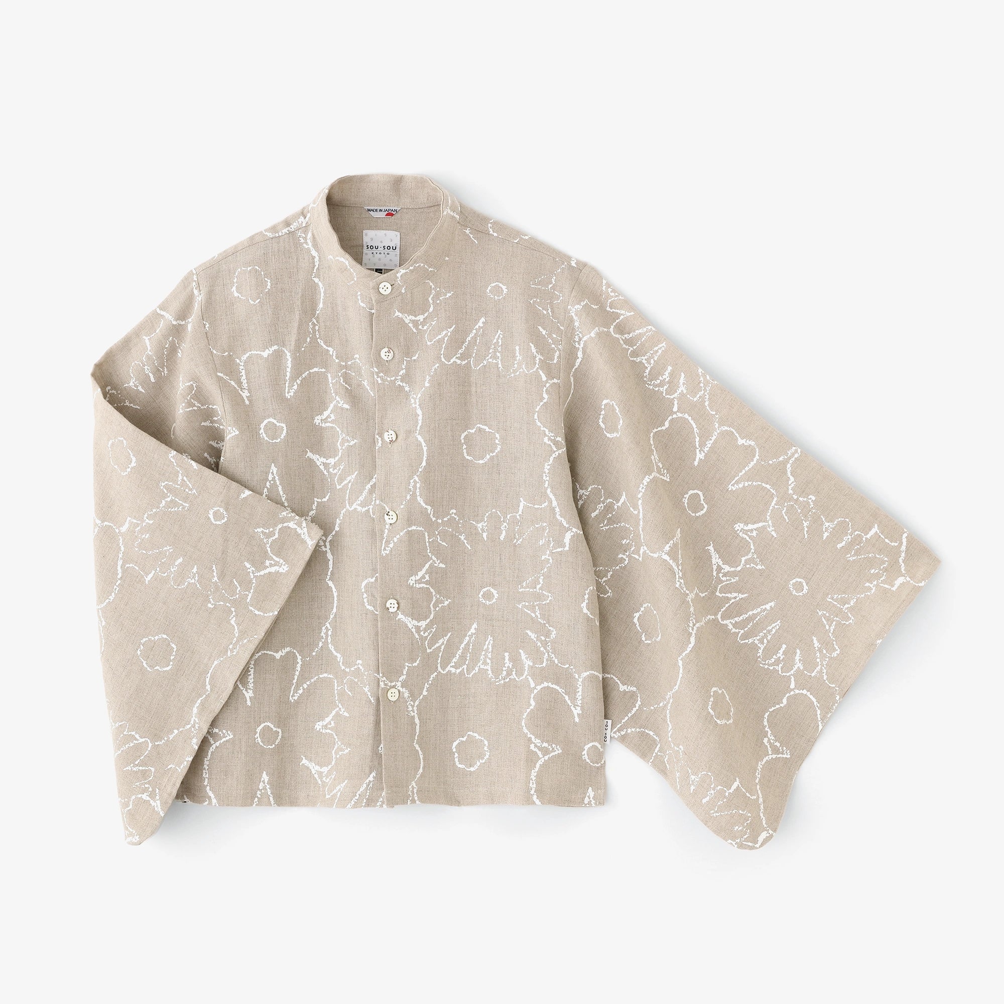 麻和服袖衬衫/落落大方涂鸦亚麻色