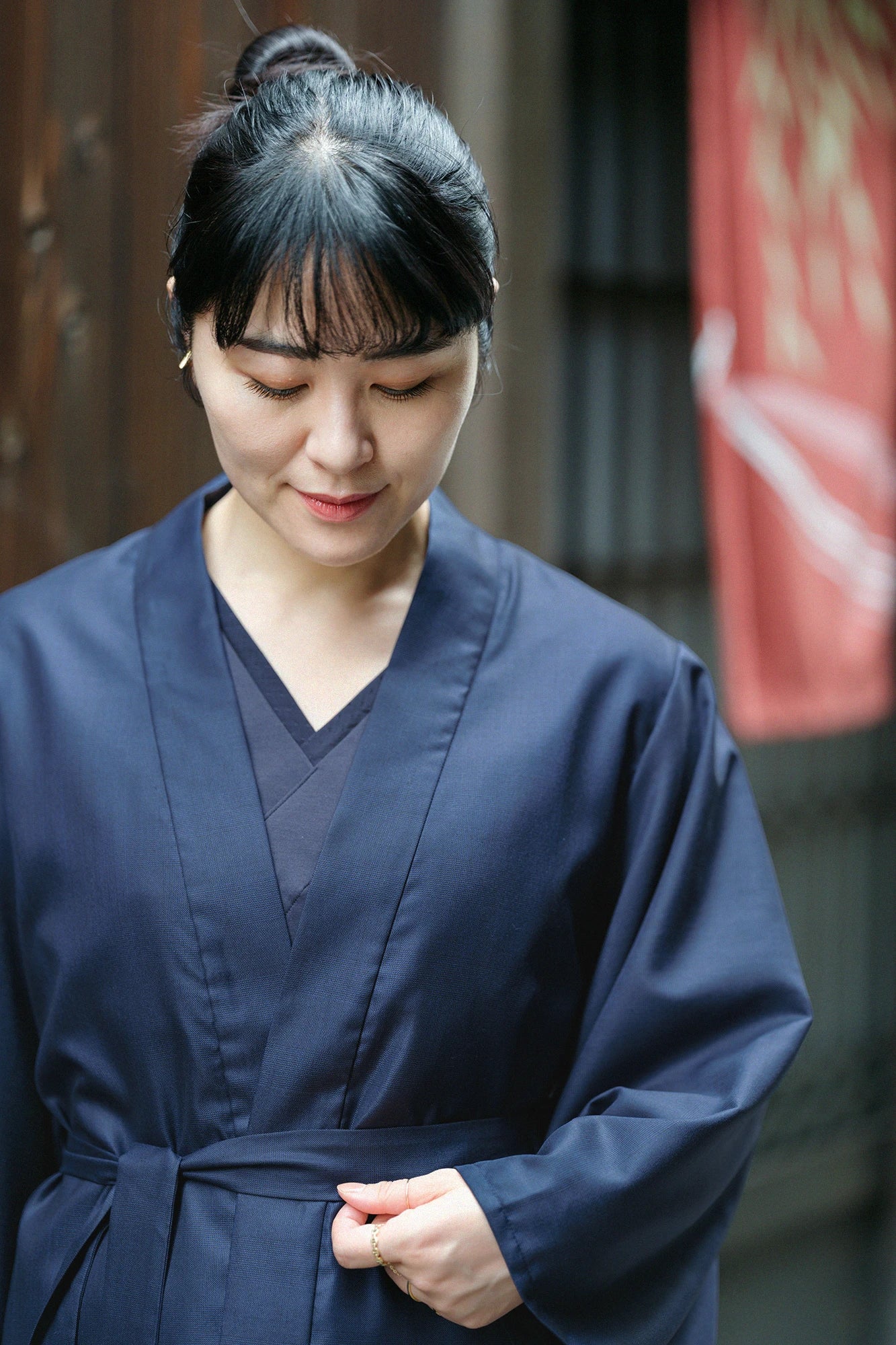 シルクウール 格子織（こうしおり） 短羽織（たんばおり） 袷（あわせ）／濃紺（のうこん）
