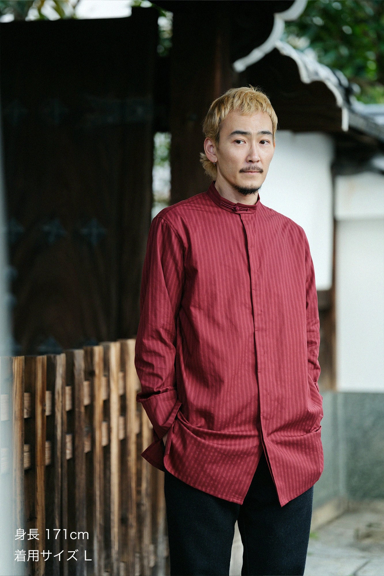 紗羅編織 圓領長襯衣／紅色