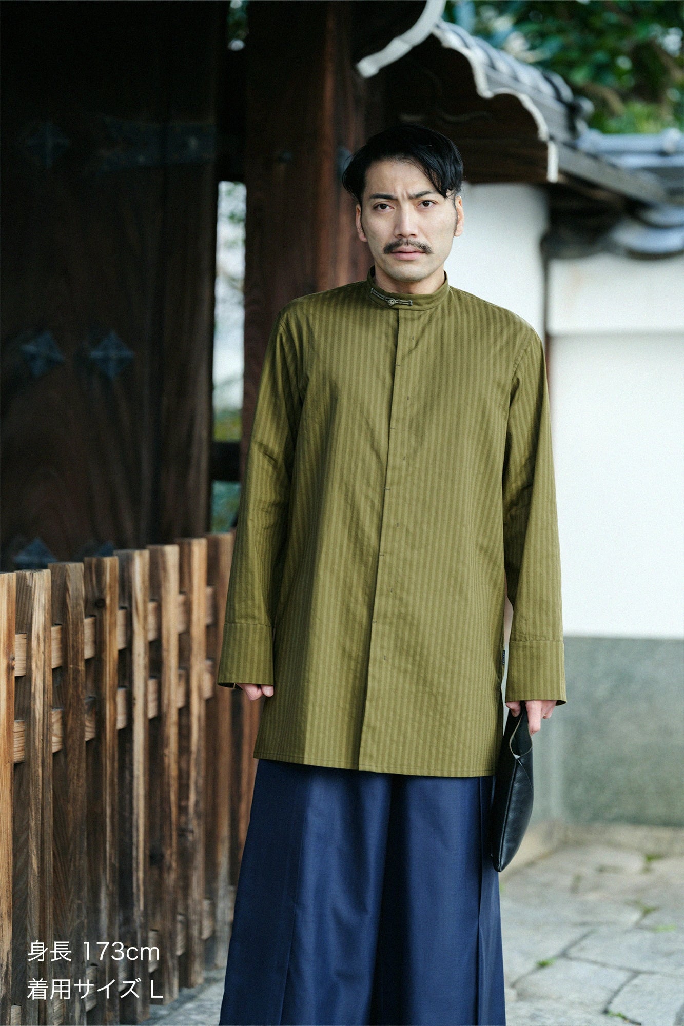 紗羅編織 圓領長襯衣／橄欖綠